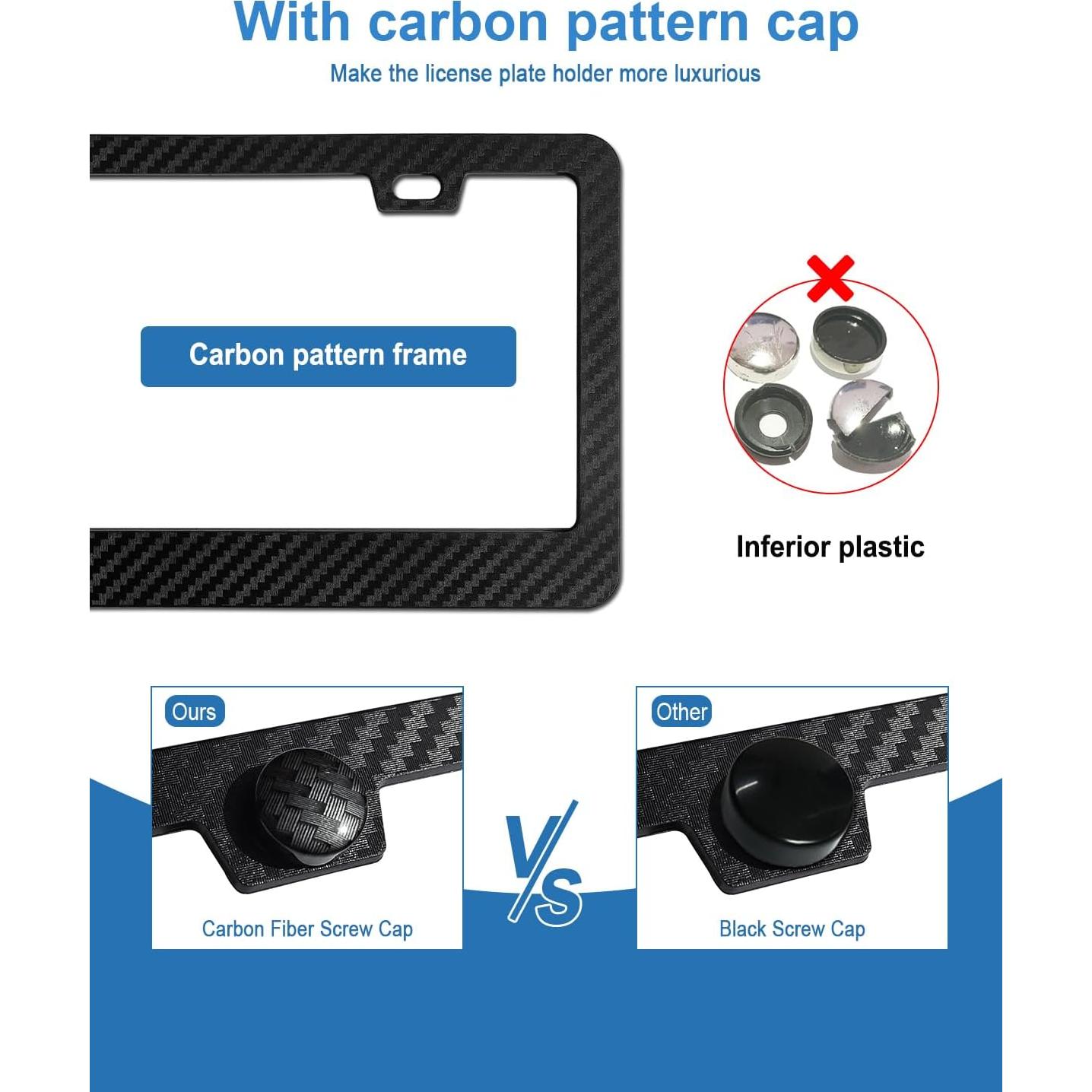 Marcos de Placa de Licencia FBJTDQ Fibra de Carbono Negro - Paquete de 2