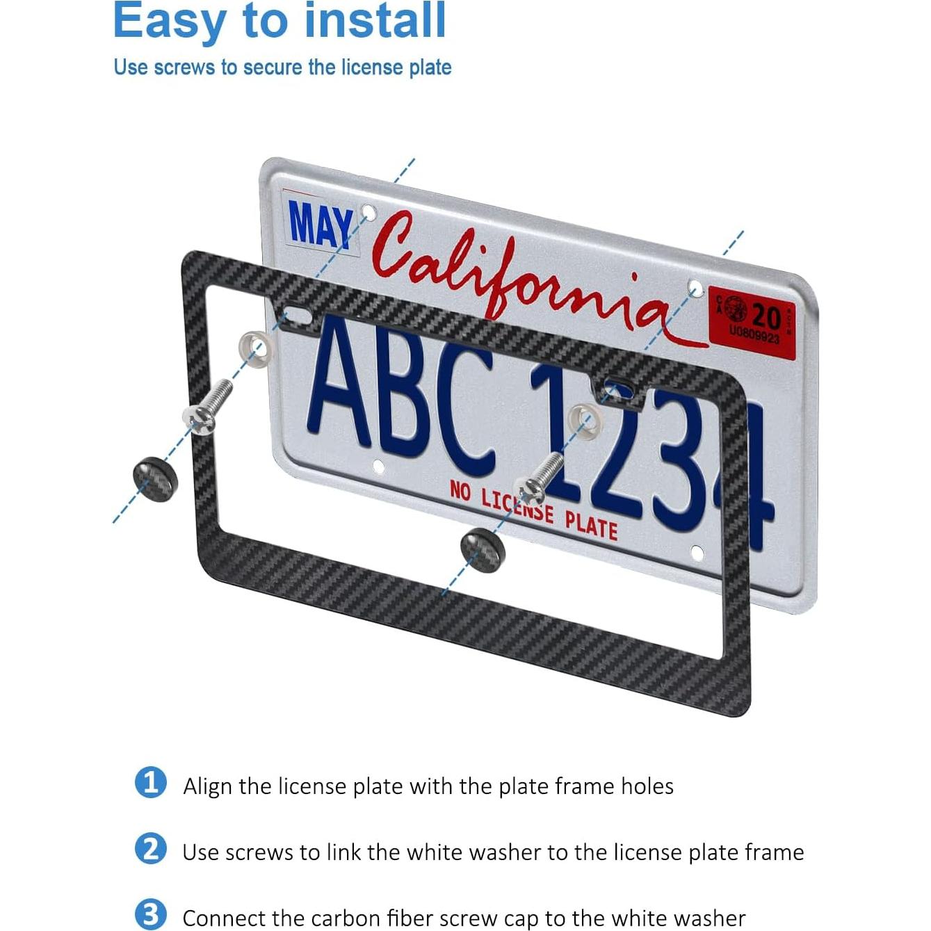 Marcos de Placa de Licencia FBJTDQ Fibra de Carbono Negro - Paquete de 2