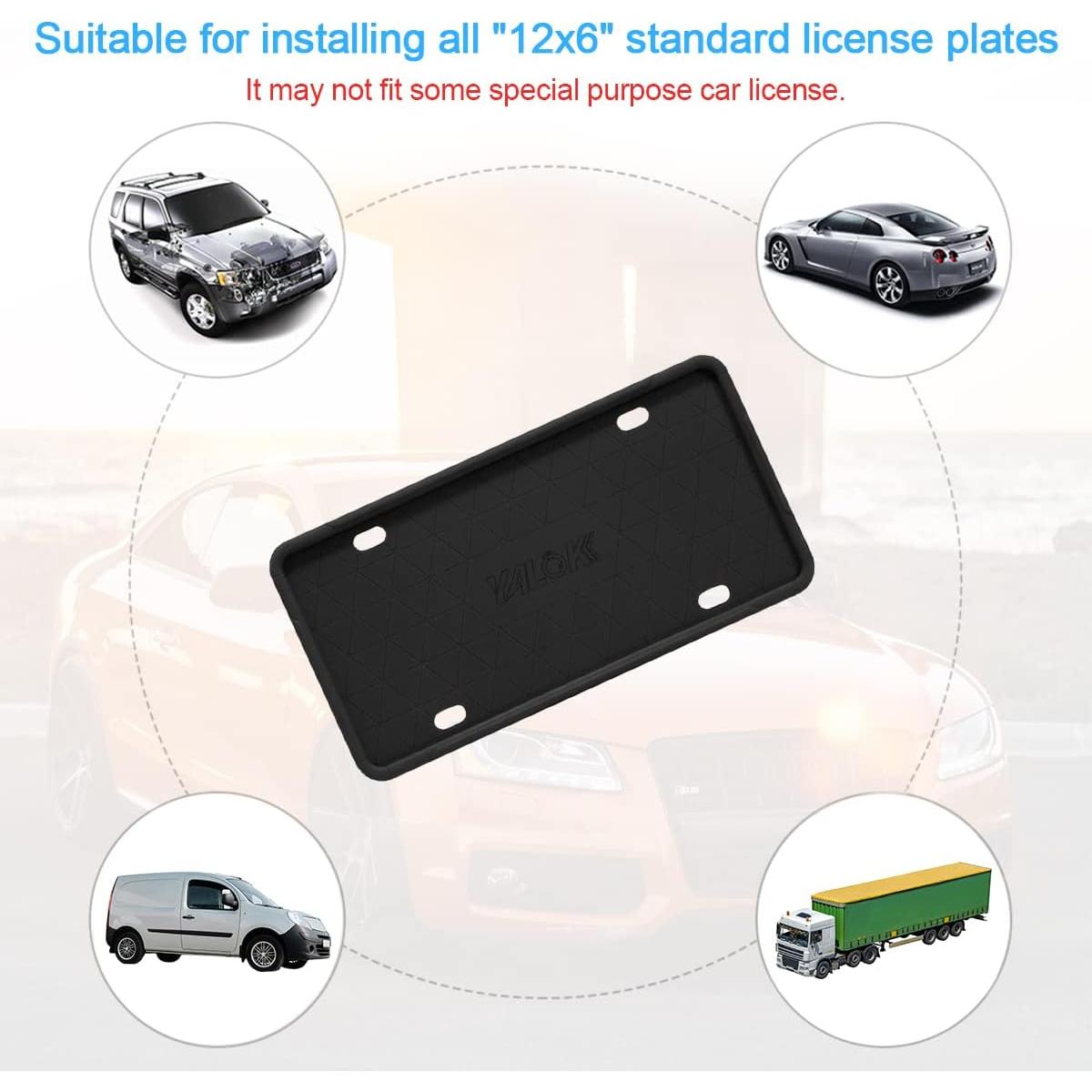 Marco de Placa de Licencia de Silicona YALOK 2PCS Negro