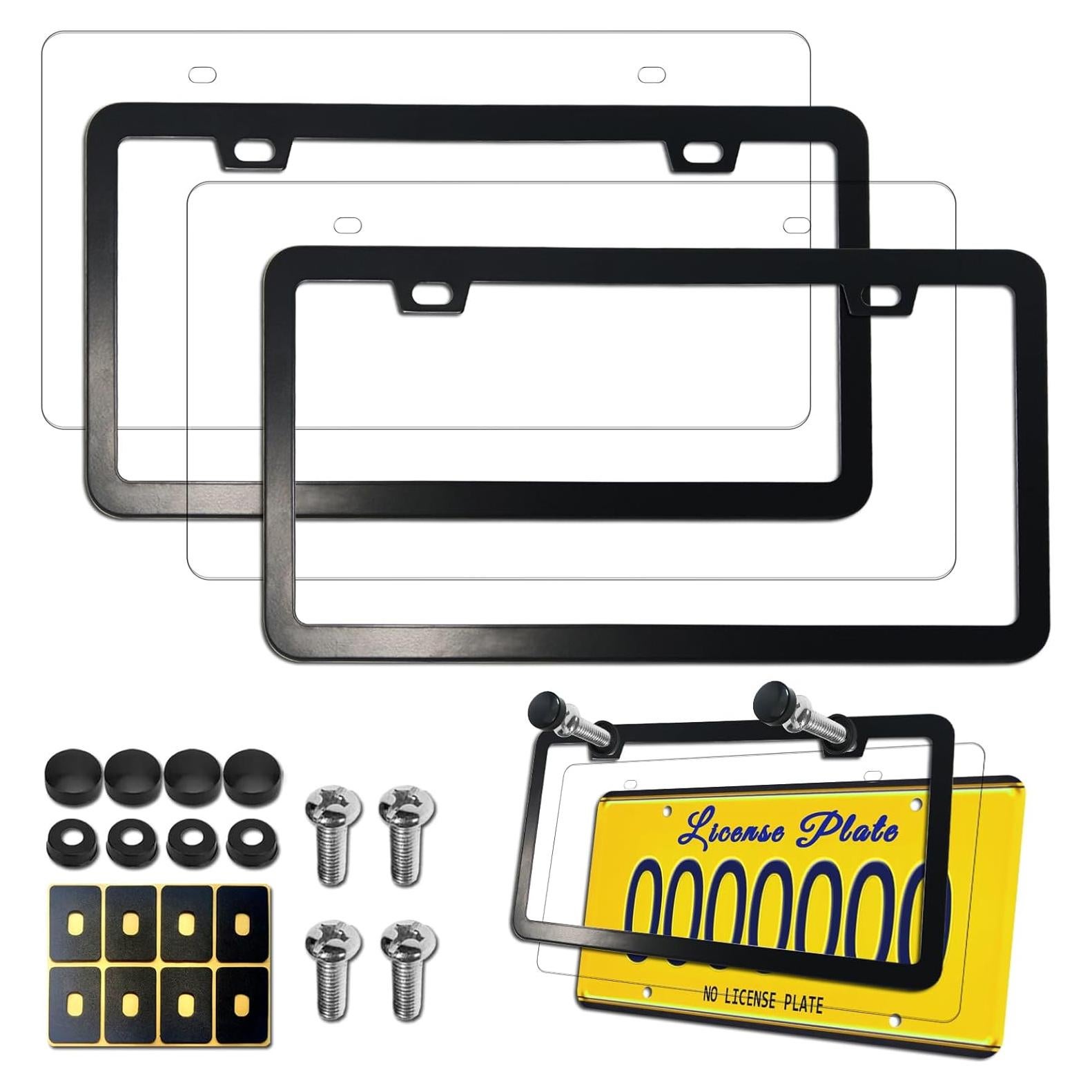 Marco de Placa de Licencia AOOTF Acero Inoxidable Negro 2 Juegos