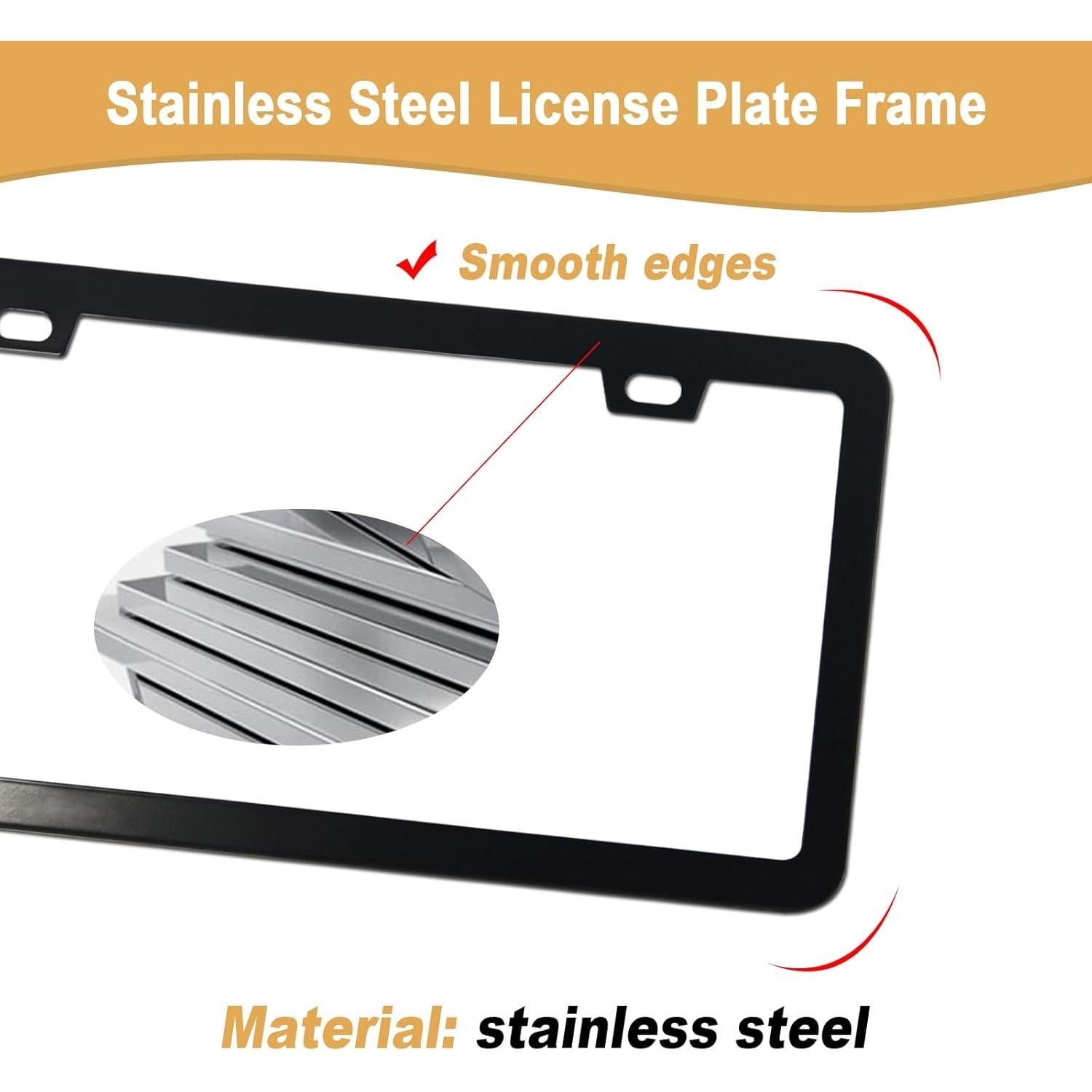 Marco de Placa de Licencia AOOTF Acero Inoxidable Negro 2 Juegos
