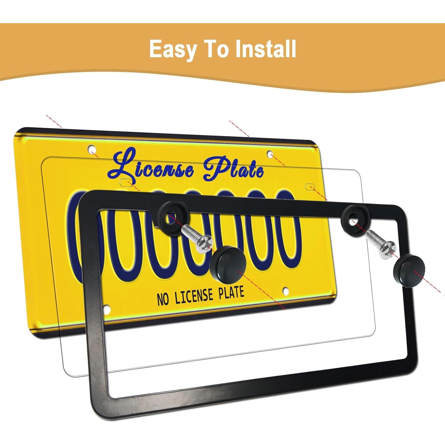 Marco de Placa de Licencia AOOTF Acero Inoxidable Negro 2 Juegos