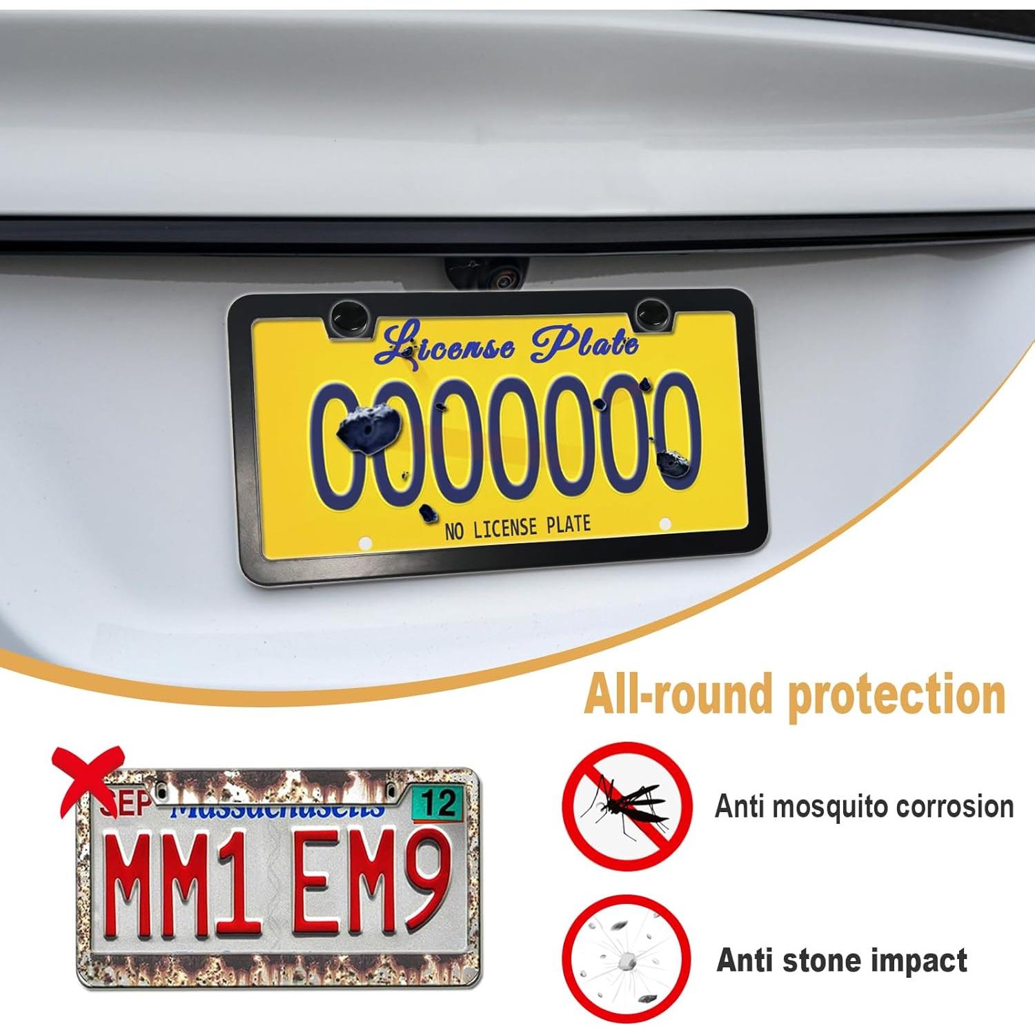 Marco de Placa de Licencia AOOTF Acero Inoxidable Negro 2 Juegos