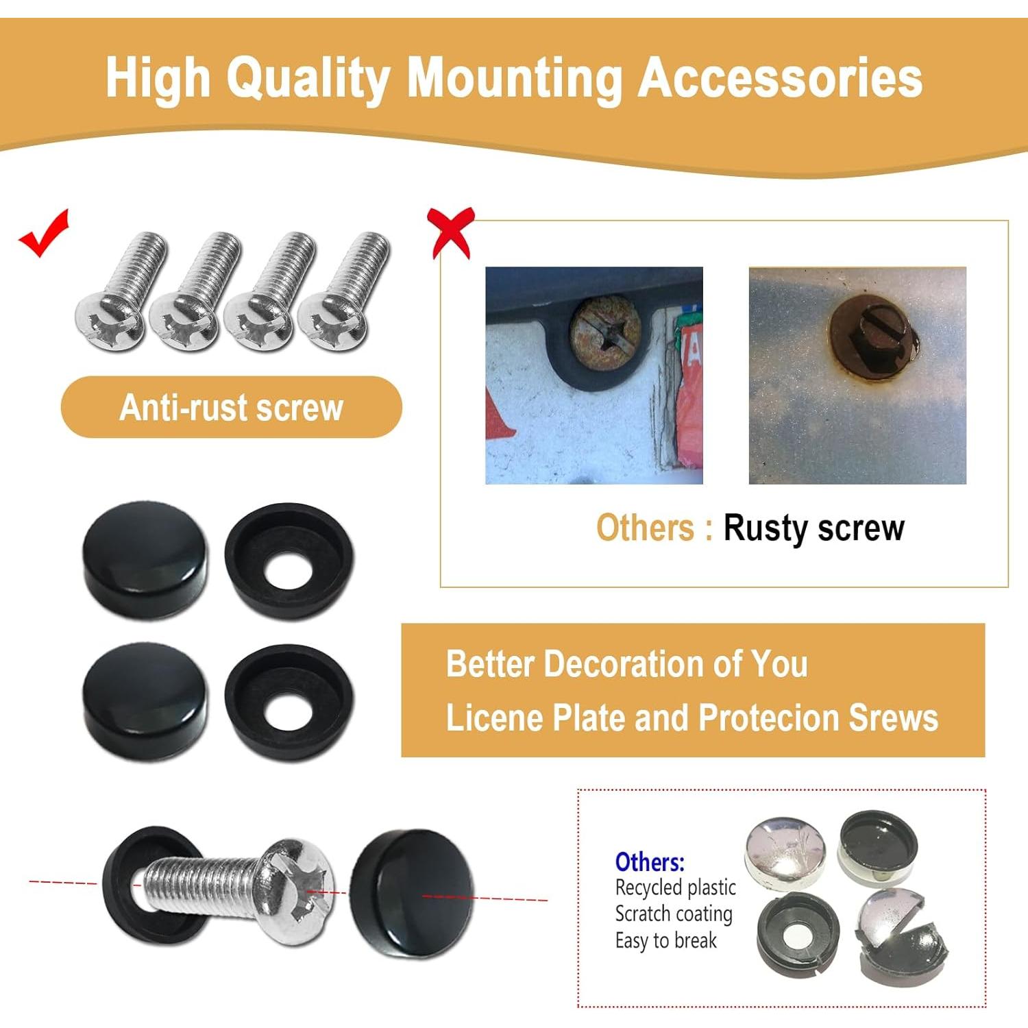 Marco de Placa de Licencia AOOTF Acero Inoxidable Negro 2 Juegos