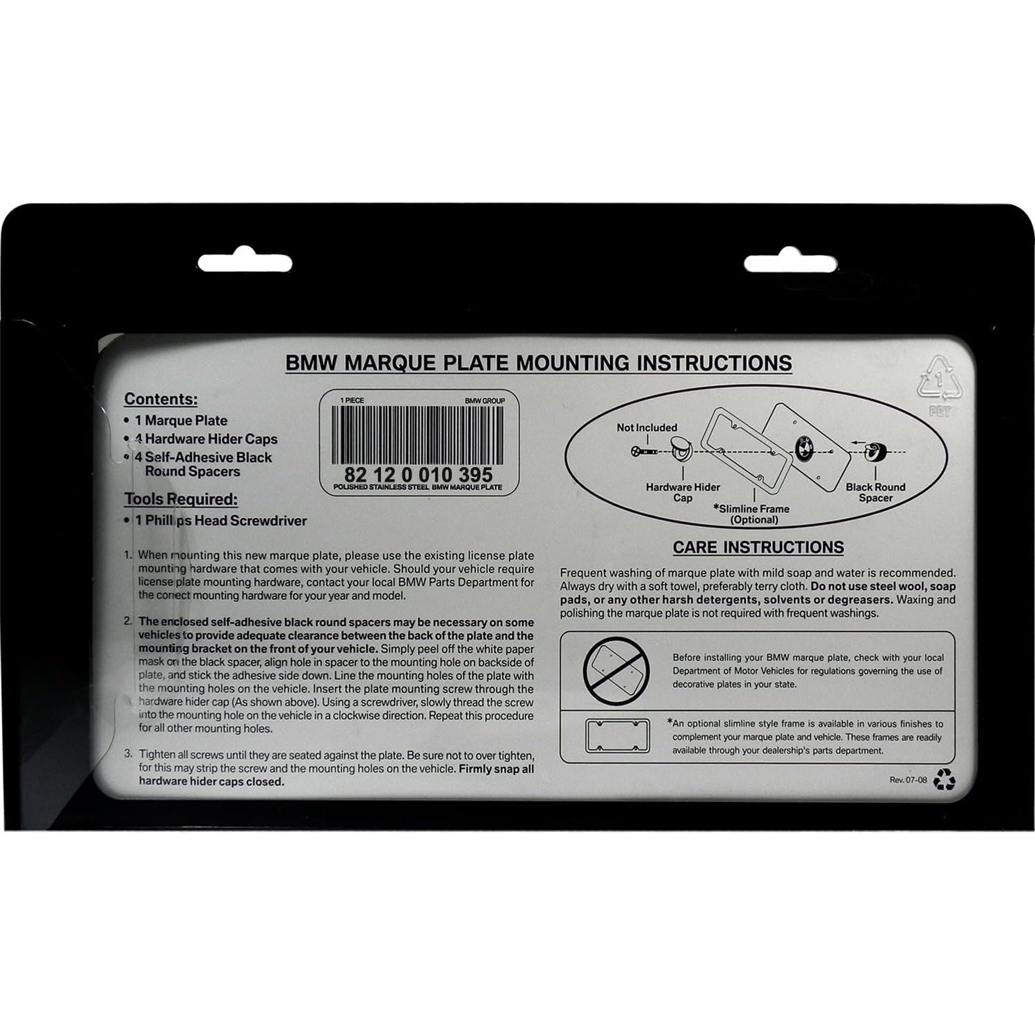 Marco de Placa de Licencia BMW 82-12-0-010-395 - Genuino OEM