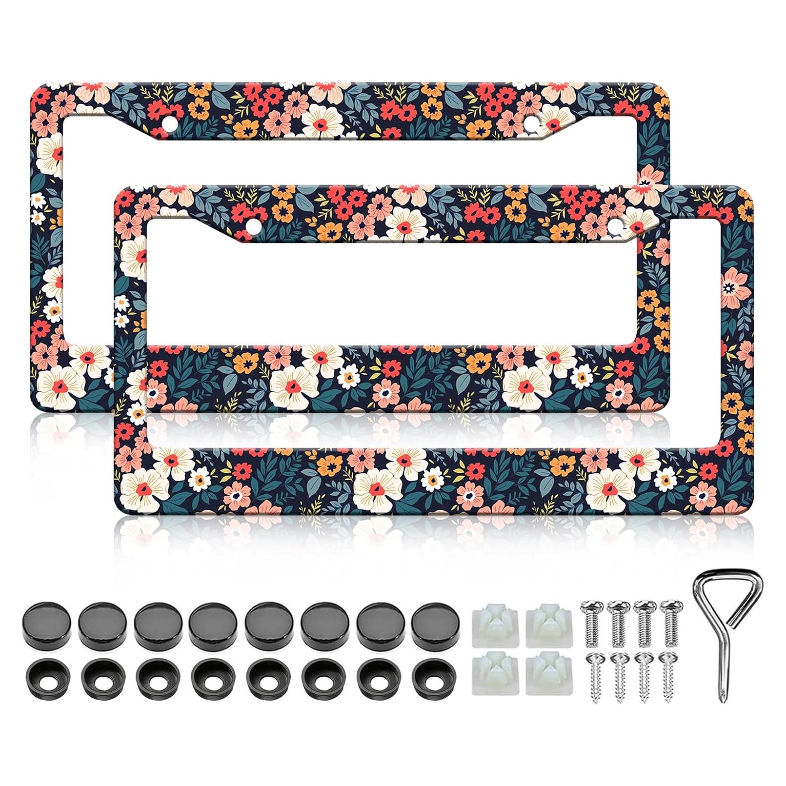 Paquete de 2 Marcos de Placa de Licencia Floral LIN KANG