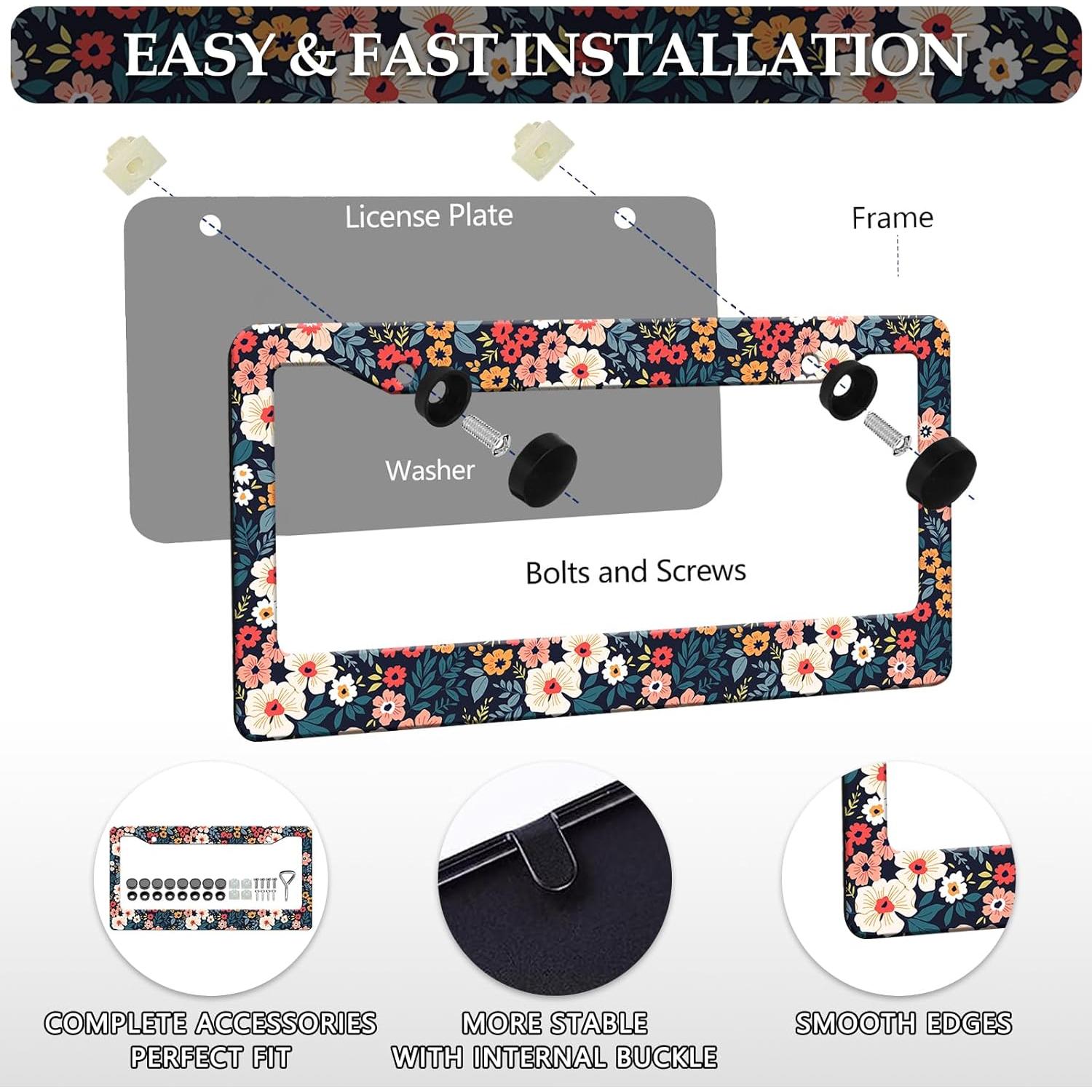 Paquete de 2 Marcos de Placa de Licencia Floral LIN KANG