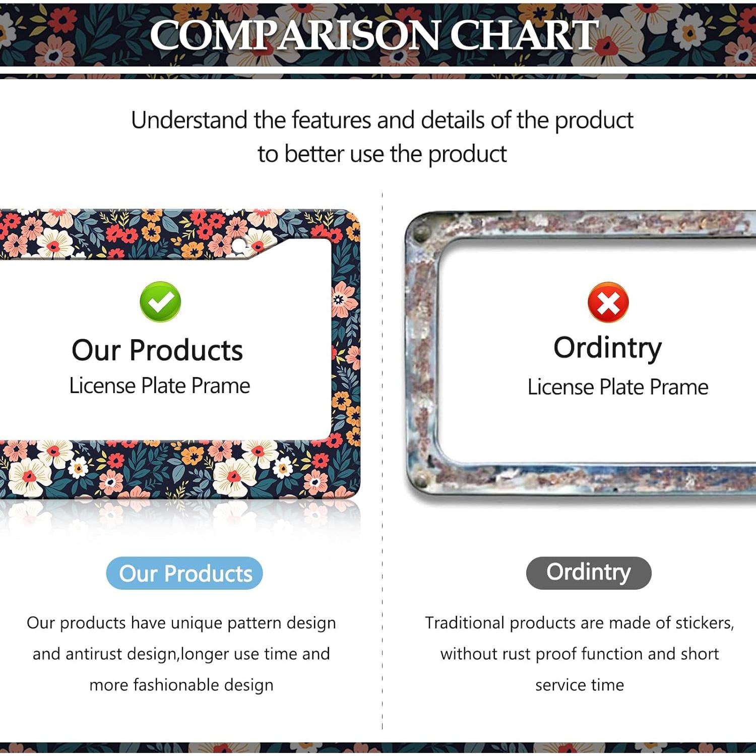 Paquete de 2 Marcos de Placa de Licencia Floral LIN KANG