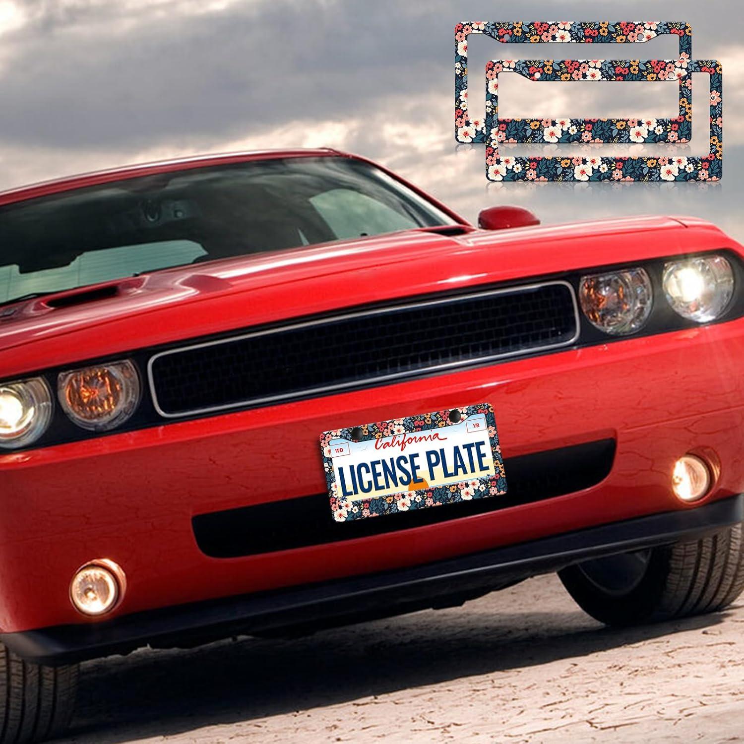 Paquete de 2 Marcos de Placa de Licencia Floral LIN KANG