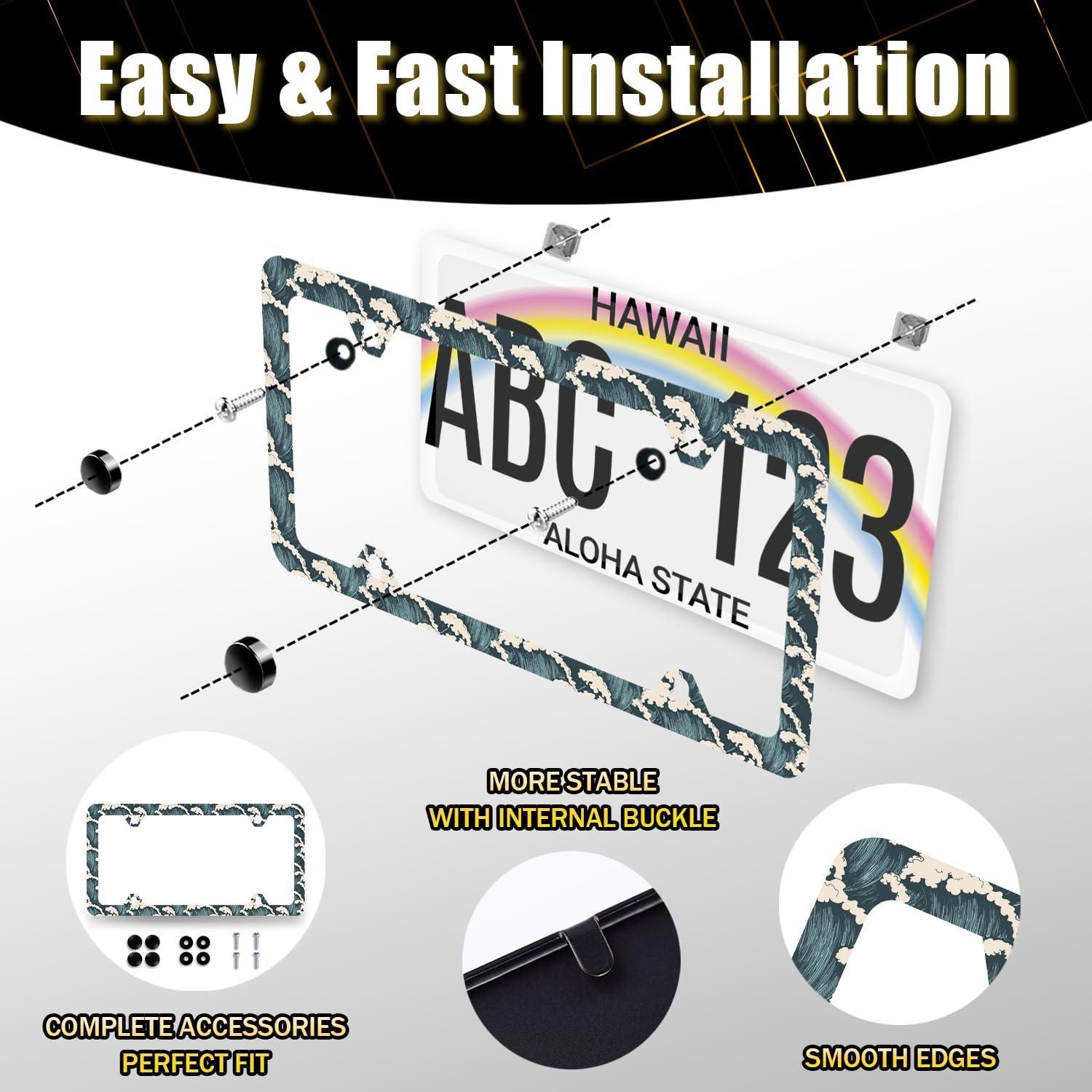 Marco de Placa de Licencia MUAWUOIK Olas del Océano 31.2x16 cm