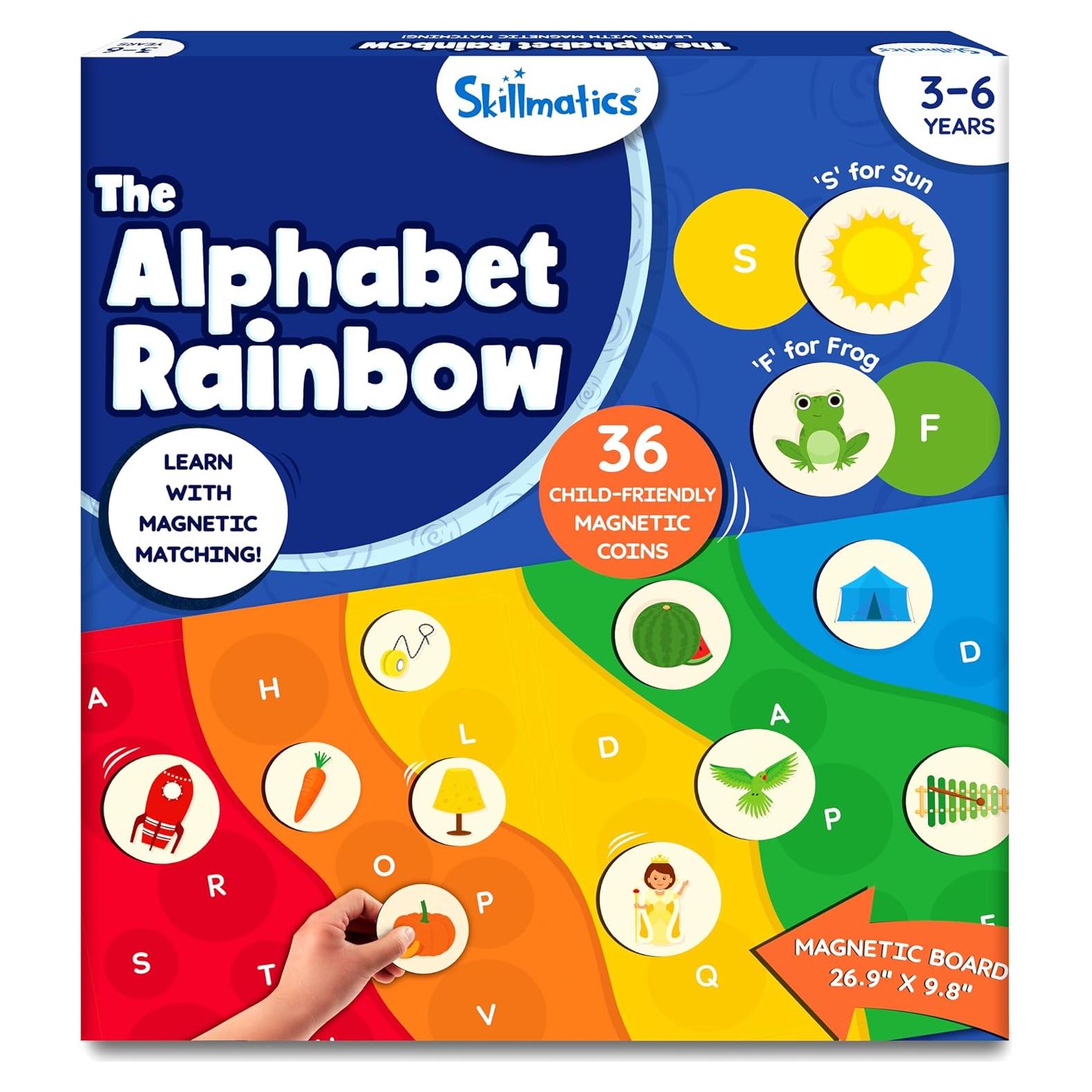 Juego de Emparejamiento Magnético Skillmatics - Arcoíris del Alfabeto, 35+ Piezas, 3-6 Años