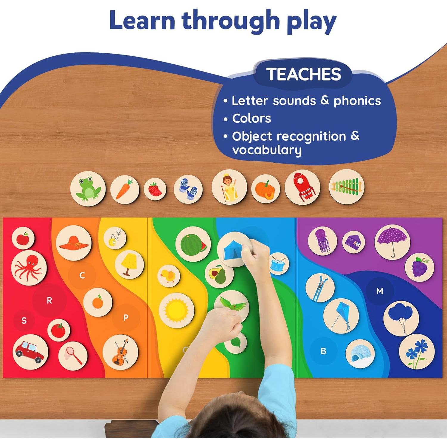 Juego de Emparejamiento Magnético Skillmatics - Arcoíris del Alfabeto, 35+ Piezas, 3-6 Años