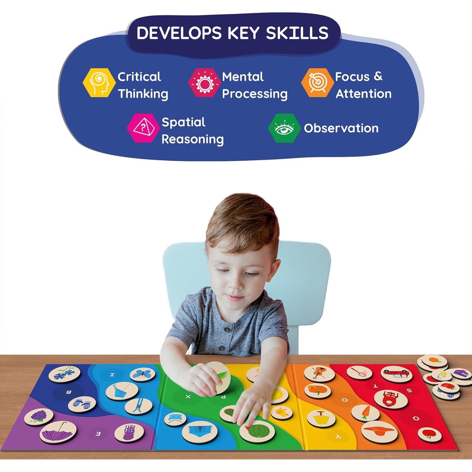 Juego de Emparejamiento Magnético Skillmatics - Arcoíris del Alfabeto, 35+ Piezas, 3-6 Años