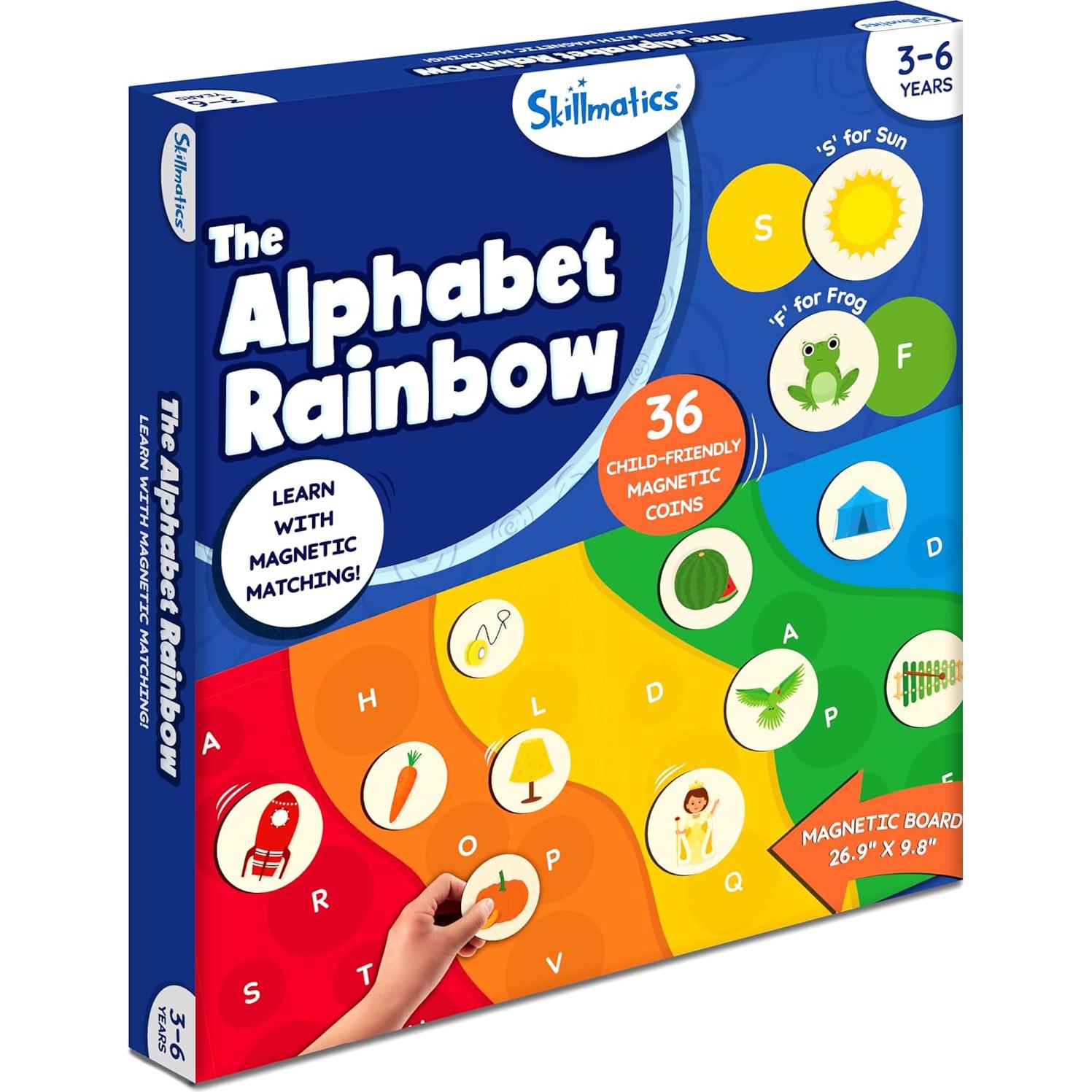 Juego de Emparejamiento Magnético Skillmatics - Arcoíris del Alfabeto, 35+ Piezas, 3-6 Años