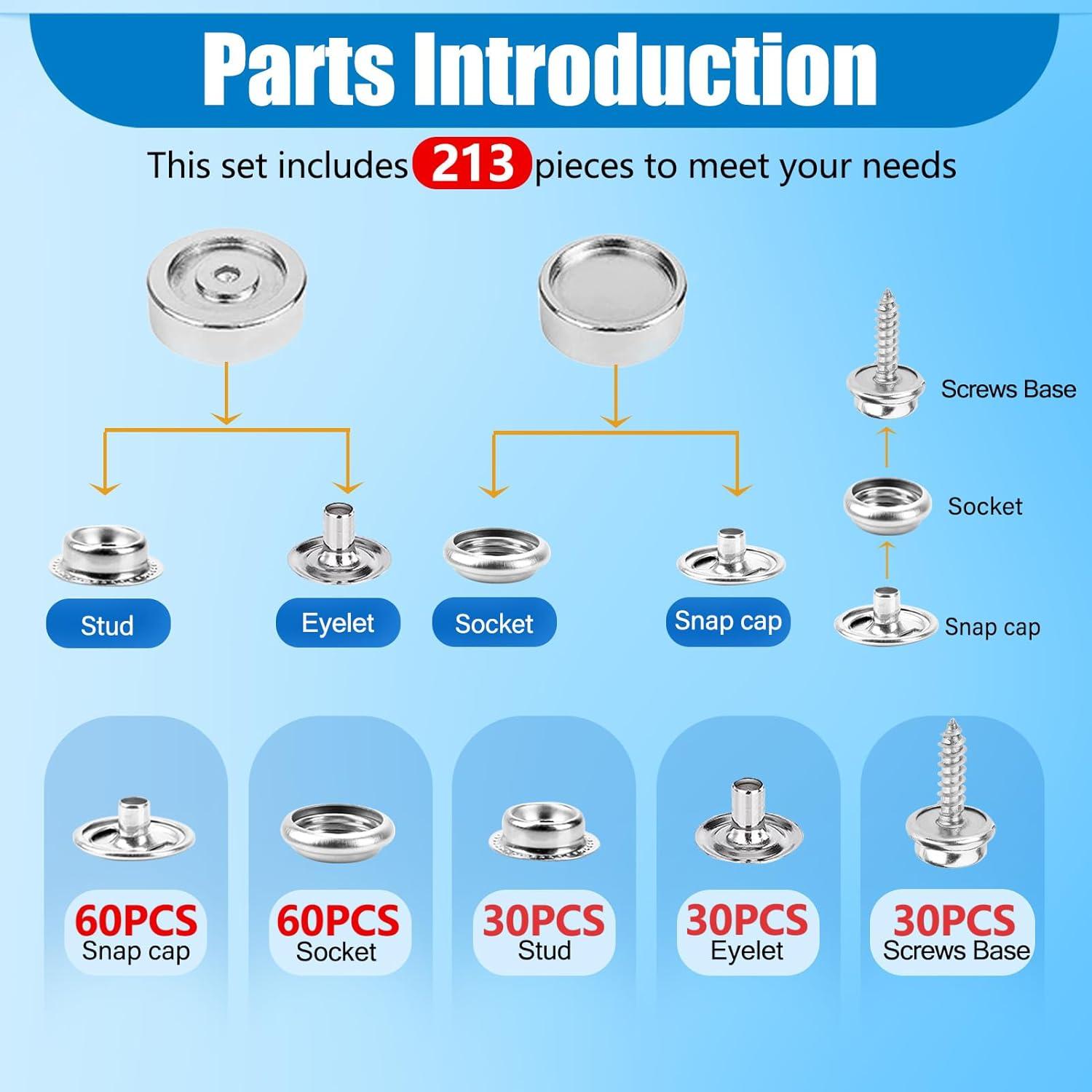 Kit de Botones a Presión NVAAV 213PCS Acero Inoxidable