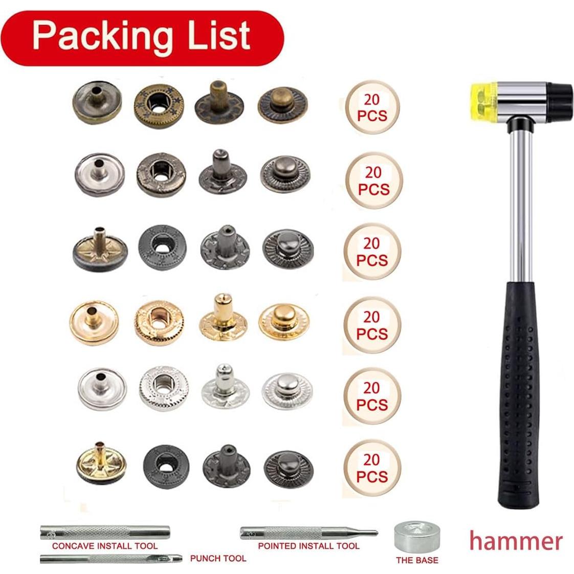 Kit de Botones a Presión de Cuero 120 Conjuntos 12.5mm XJYWSH