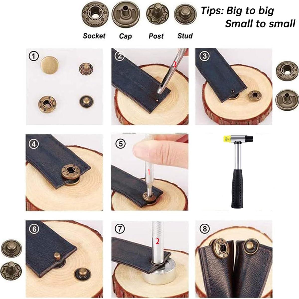 Kit de Botones a Presión de Cuero 120 Conjuntos 12.5mm XJYWSH