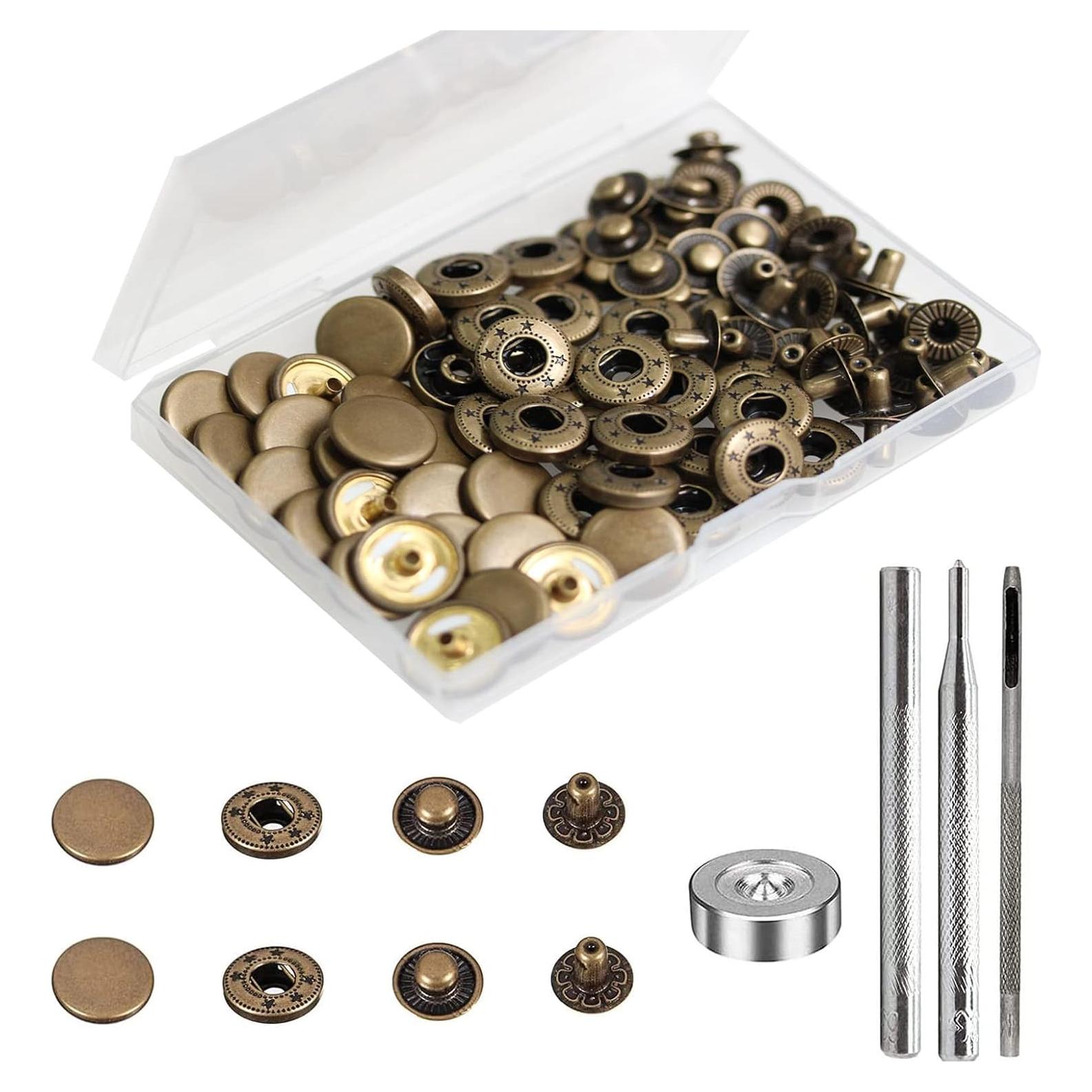 Kit de Botones a Presión de Cuero 24 Juegos BetterJonny 15mm Bronce Antiguo