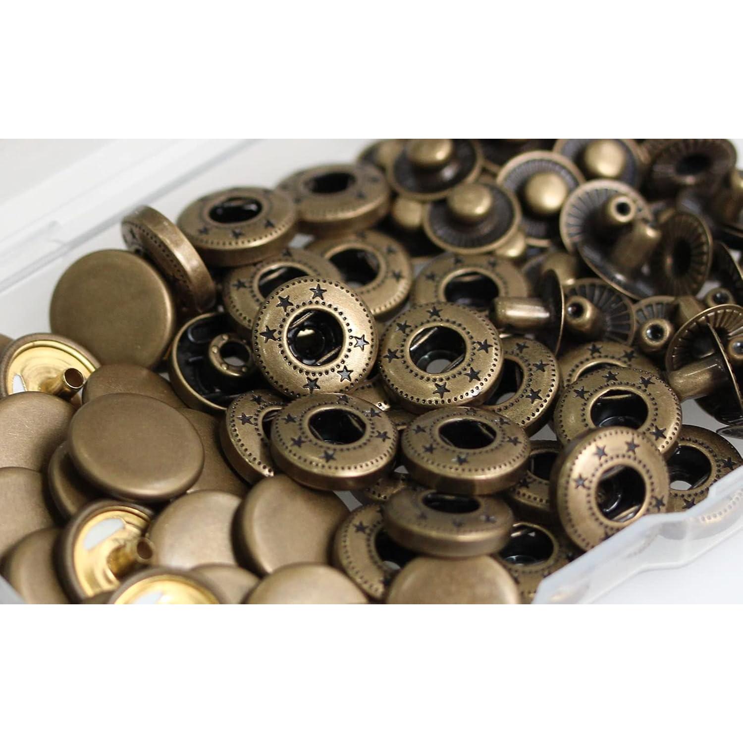 Kit de Botones a Presión de Cuero 24 Juegos BetterJonny 15mm Bronce Antiguo