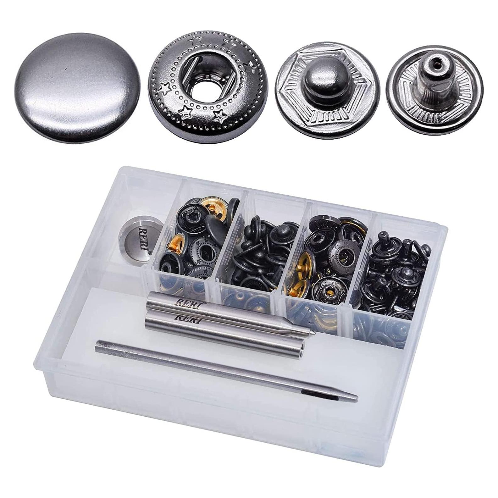 Set de 12 Botones a Presión RERI 15mm Metálicos con Herramientas