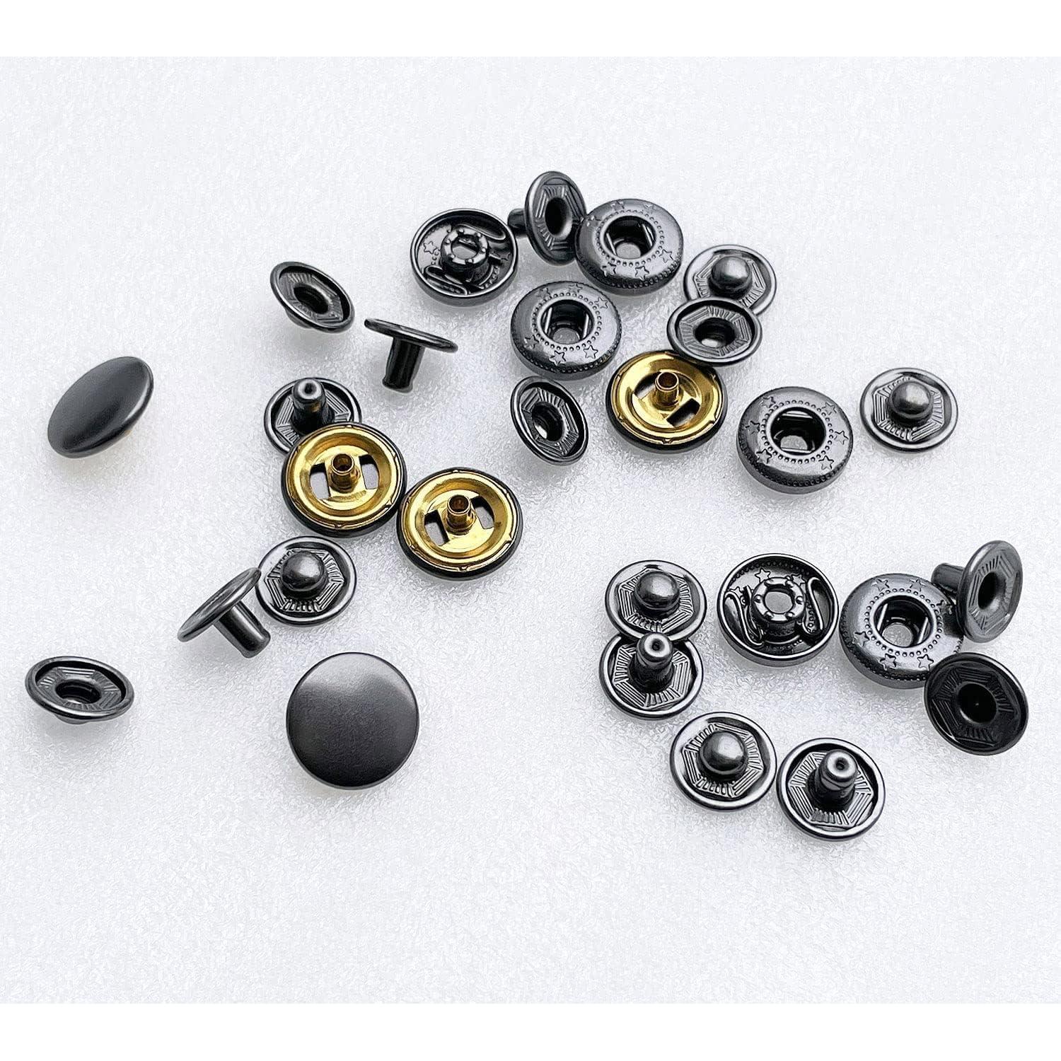 Set de 12 Botones a Presión RERI 15mm Metálicos con Herramientas