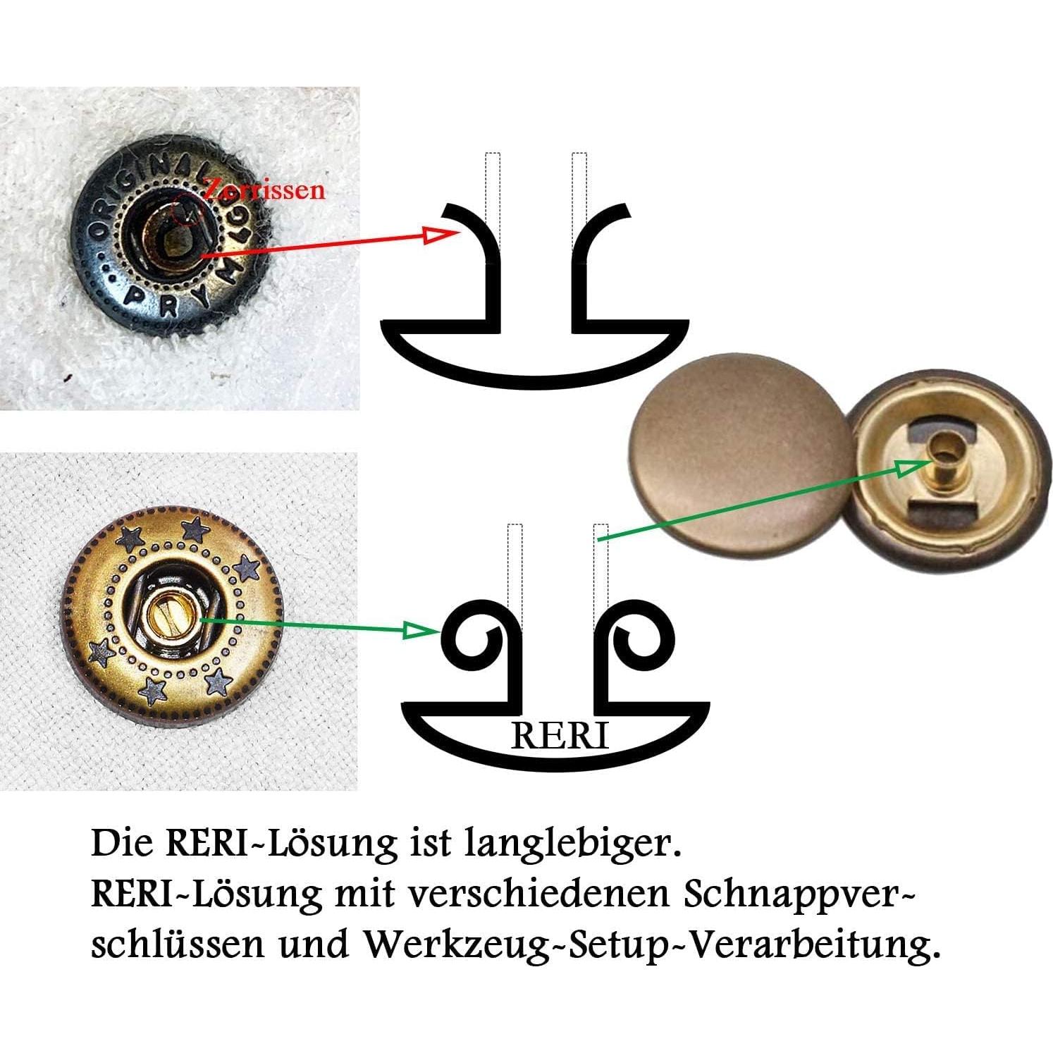 Set de 12 Botones a Presión RERI 15mm Metálicos con Herramientas