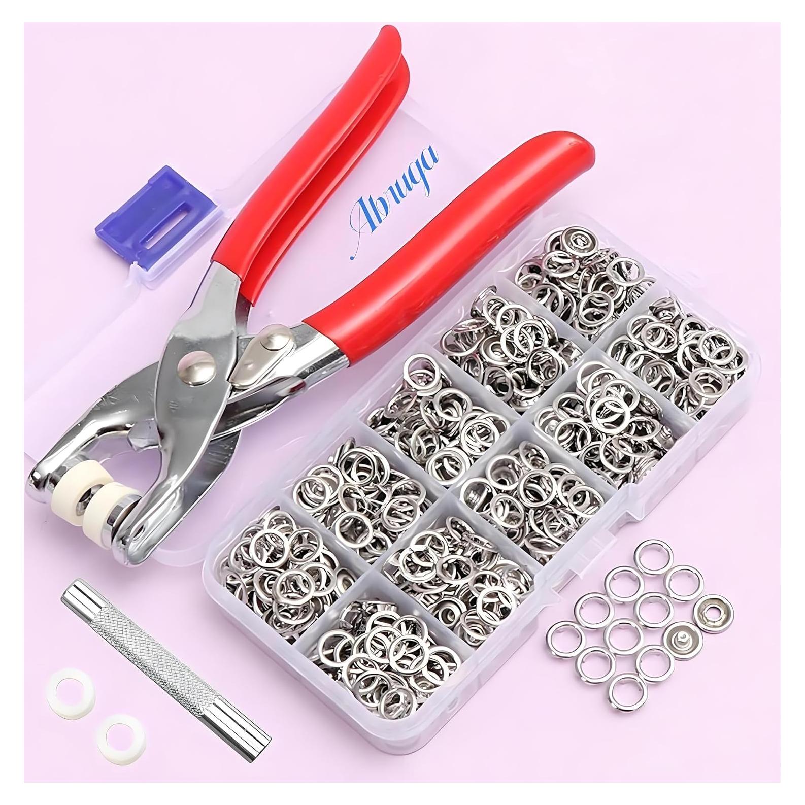 100 Botones de Metal Abruga + Pinza y Herramientas de Costura