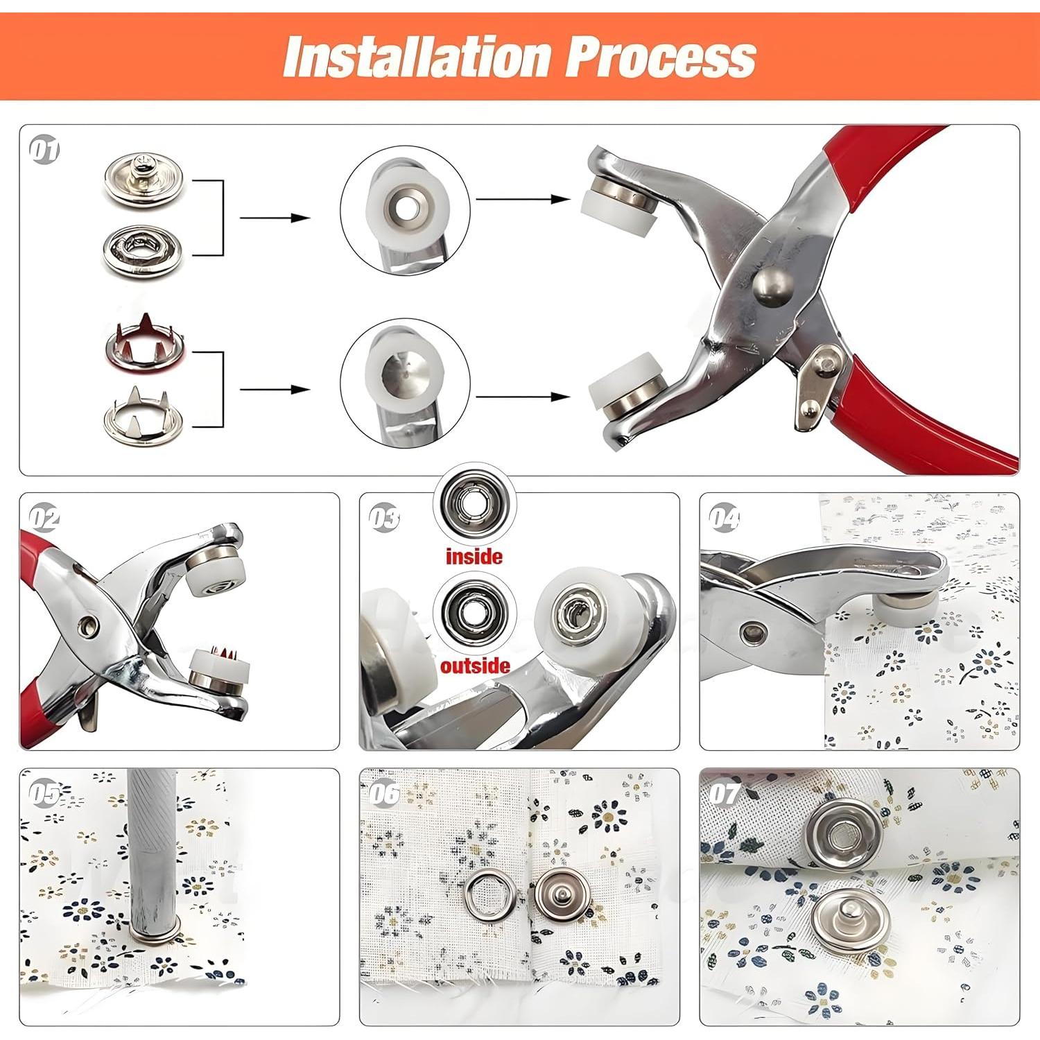 100 Botones de Metal Abruga + Pinza y Herramientas de Costura