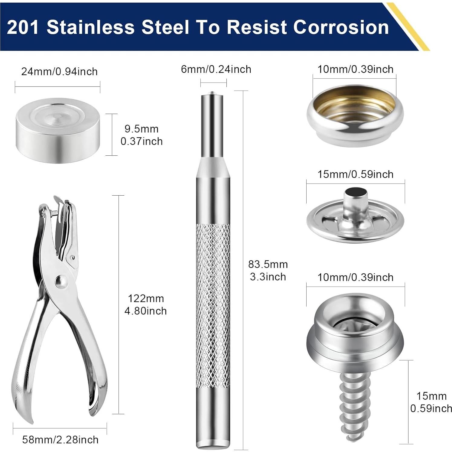 Kit de Botones a Presión Hicdaw 155 Piezas Acero Inoxidable