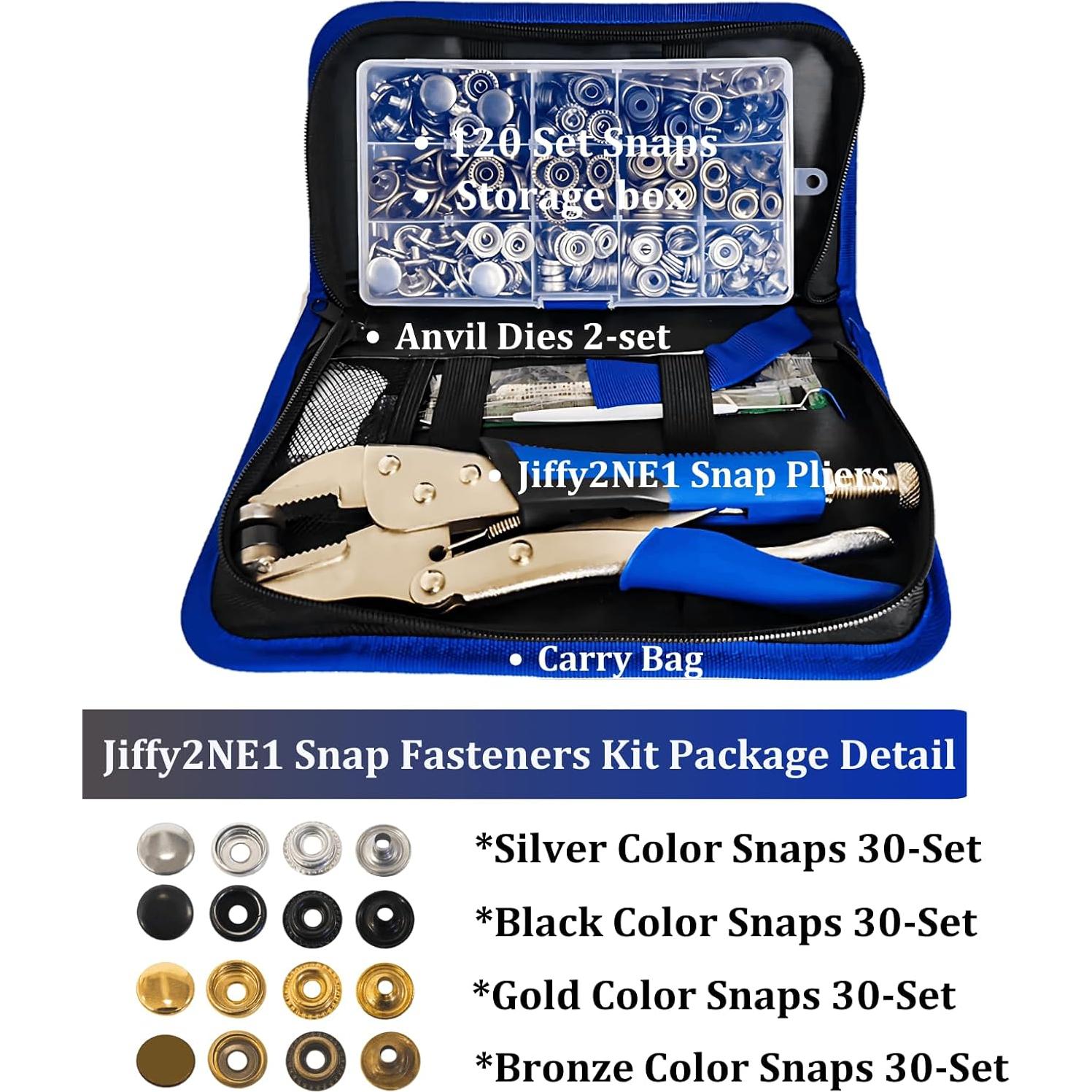 Kit de Botones a Presión Jiffy2NE1 - 120 Piezas Metal 15mm