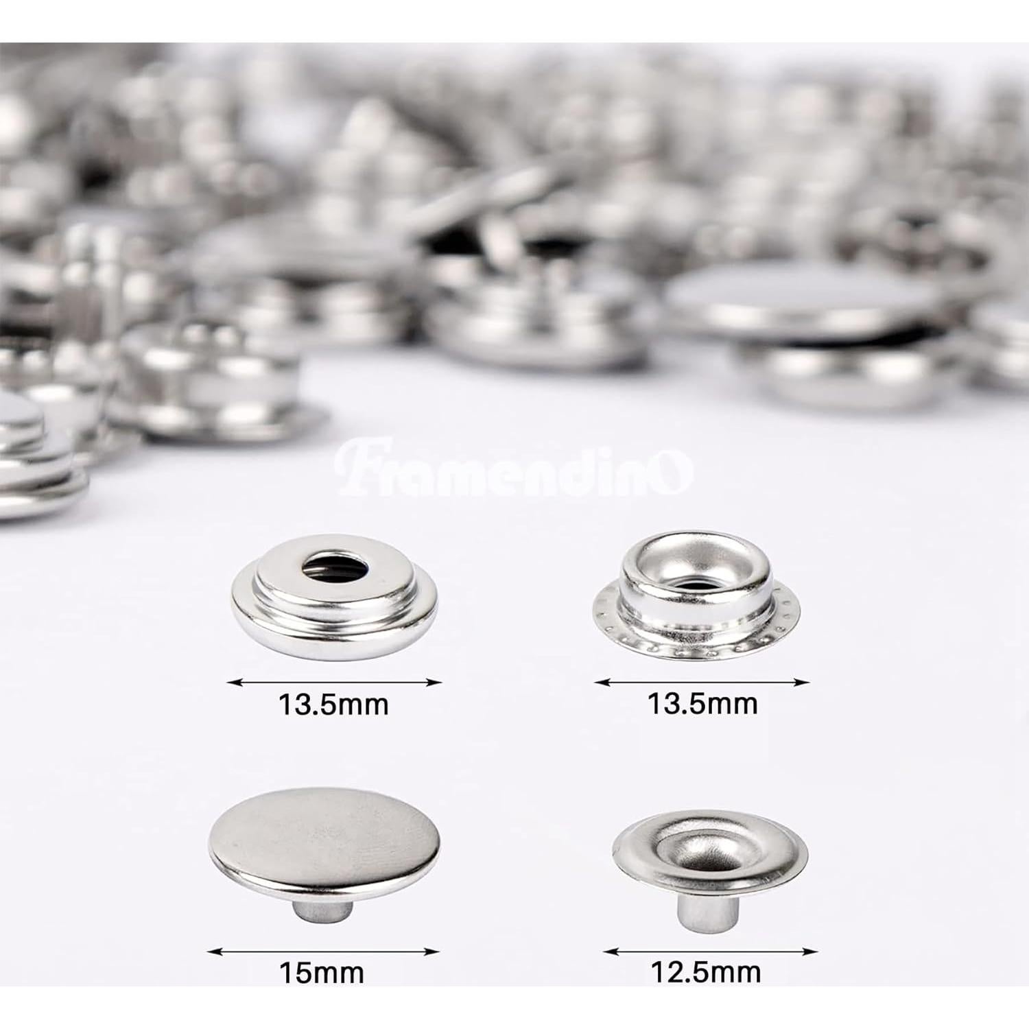 Kit de Botones a Presión Framendino 200 Piezas 15mm Acero Inoxidable