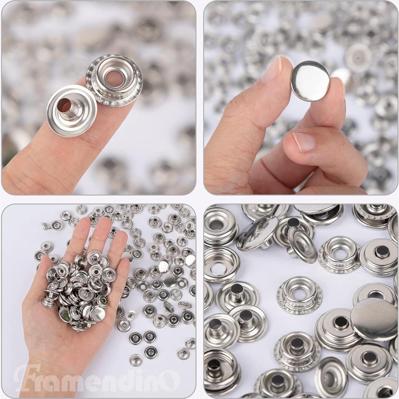 Kit de Botones a Presión Framendino 200 Piezas 15mm Acero Inoxidable