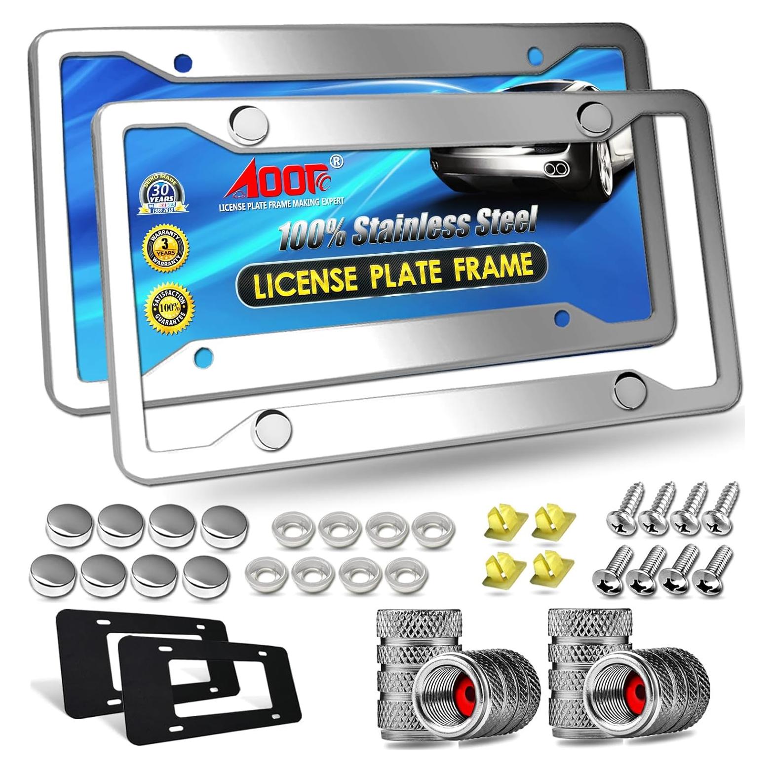 Marco de Placa de Licencia AOOTF Acero Inoxidable 4 Agujeros