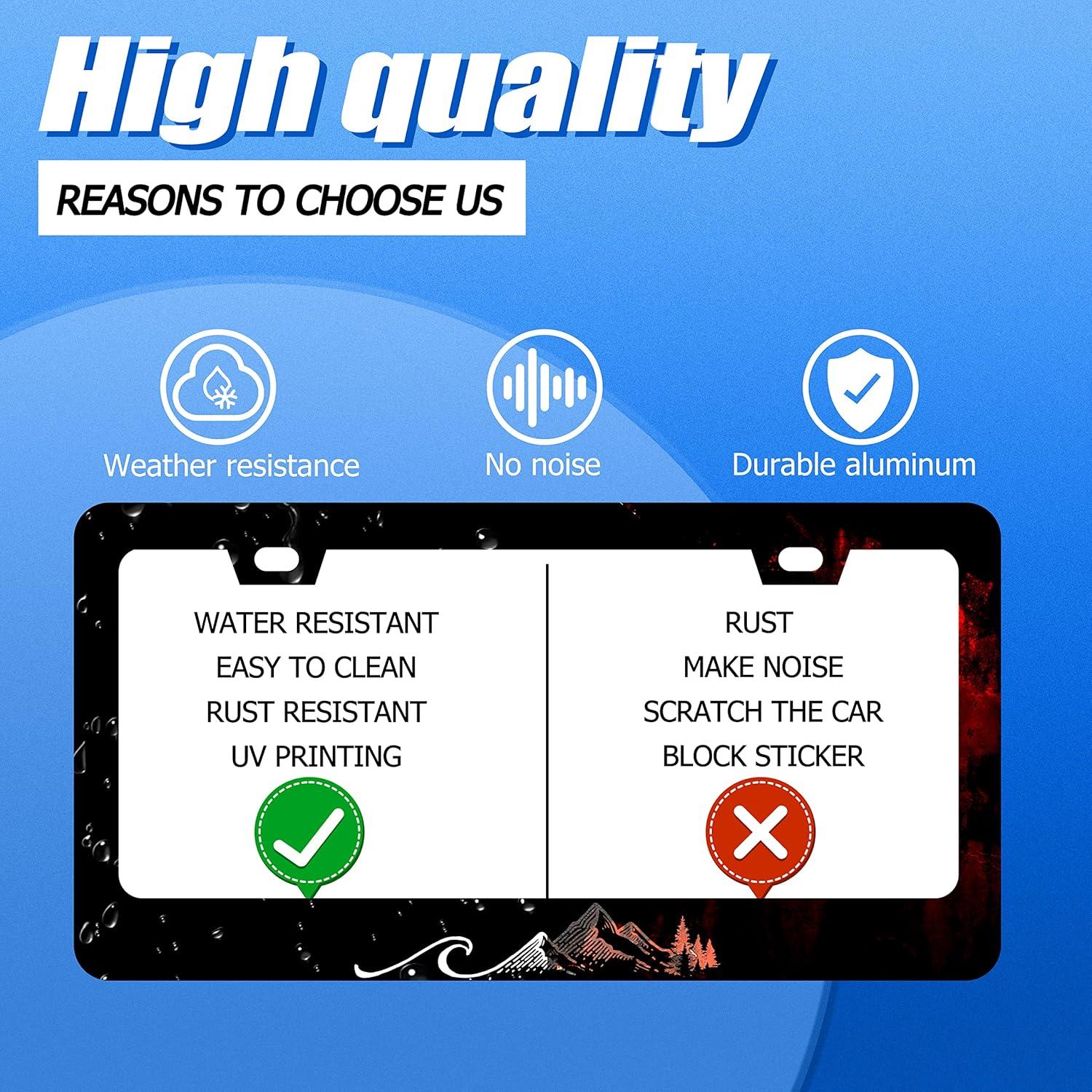 Waves License Plate Frame Ocean Wave Mountains License Plate Stainless Steel Parts Funny License Plate Decorative with Screws Size 12.3" x 6.3"