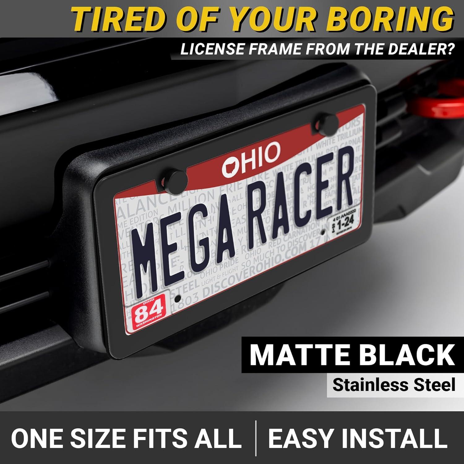 Marco de Placa de Licencia Mega Racer Negro Mate Universal