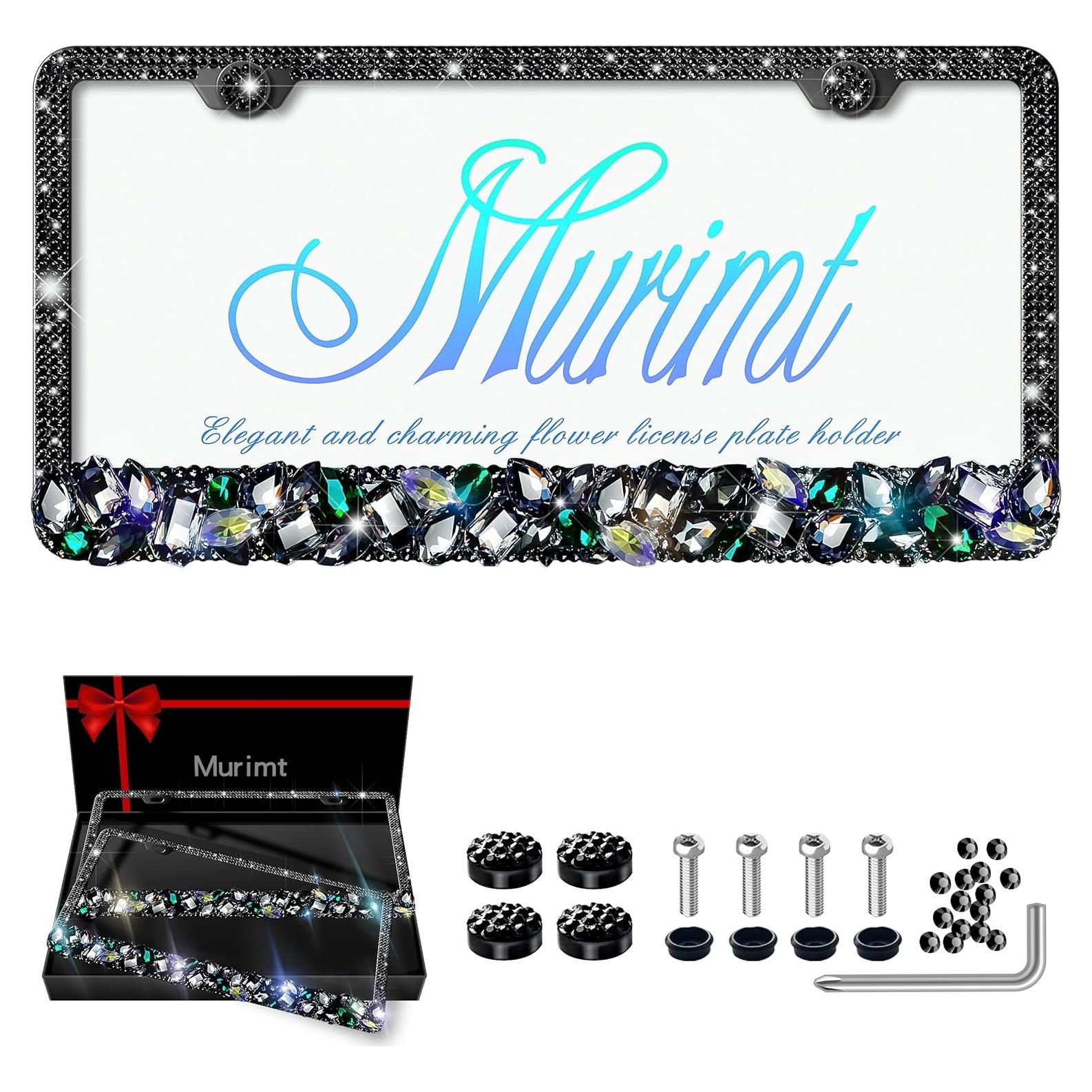 Marco de Placa de Licencia Murimt con Rhinestones Negros - 2 Pzas