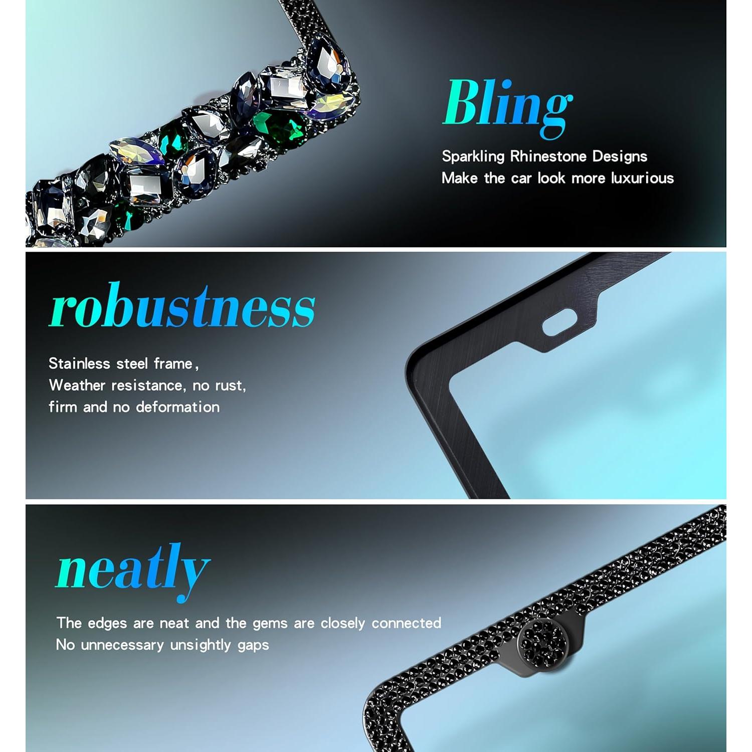 Marco de Placa de Licencia Murimt con Rhinestones Negros - 2 Pzas