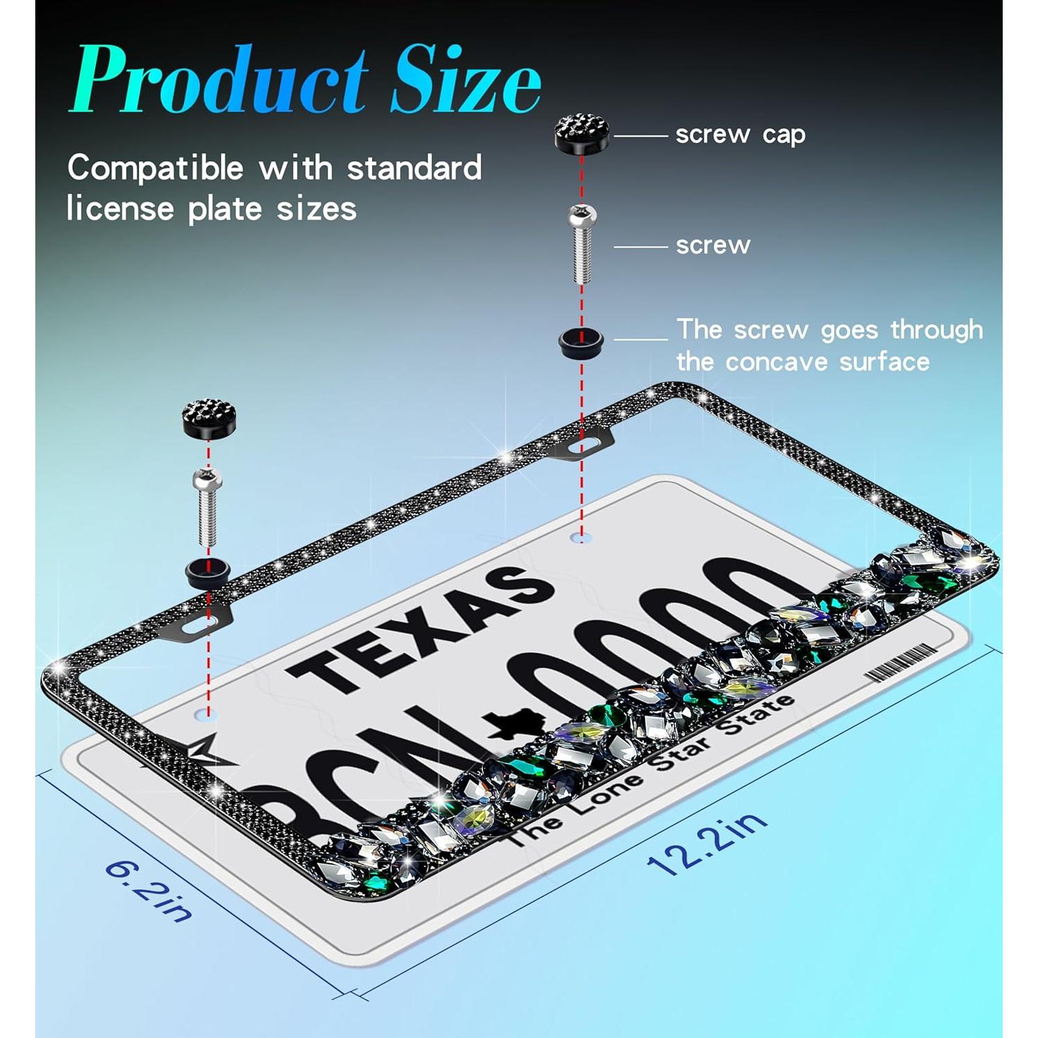 Marco de Placa de Licencia Murimt con Rhinestones Negros - 2 Pzas