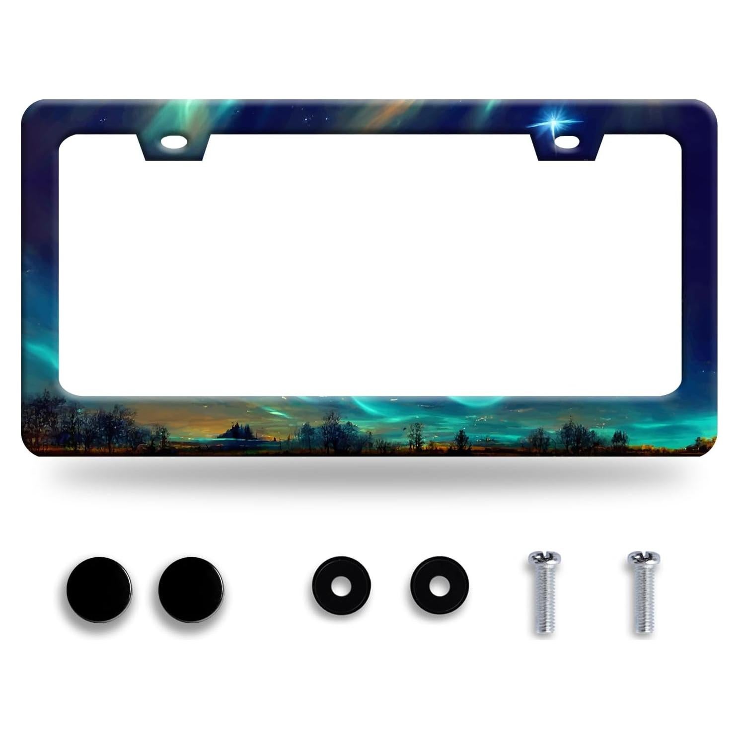 Marco de Placa de Licencia Personalizado Omw2fyb Aurora Cielo Nocturno