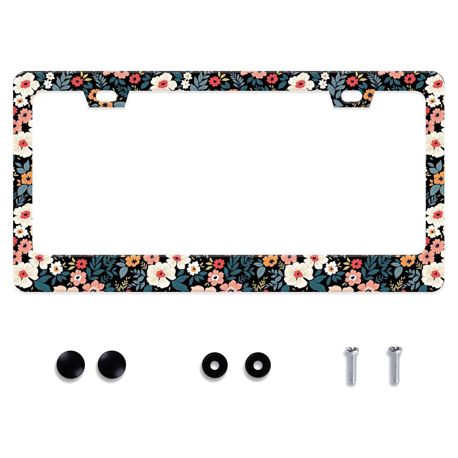 Marco de Placa de Licencia UNINDREM Floral Acero Inoxidable 31x16 cm