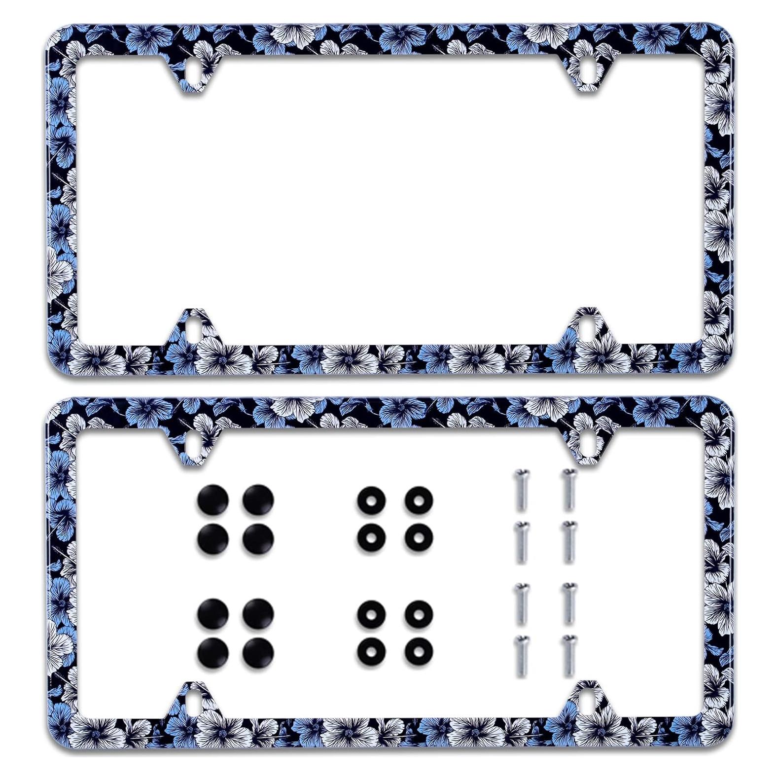 Marco de Placa de Licencia NINANMY 2Pcs Acero Inoxidable Floral