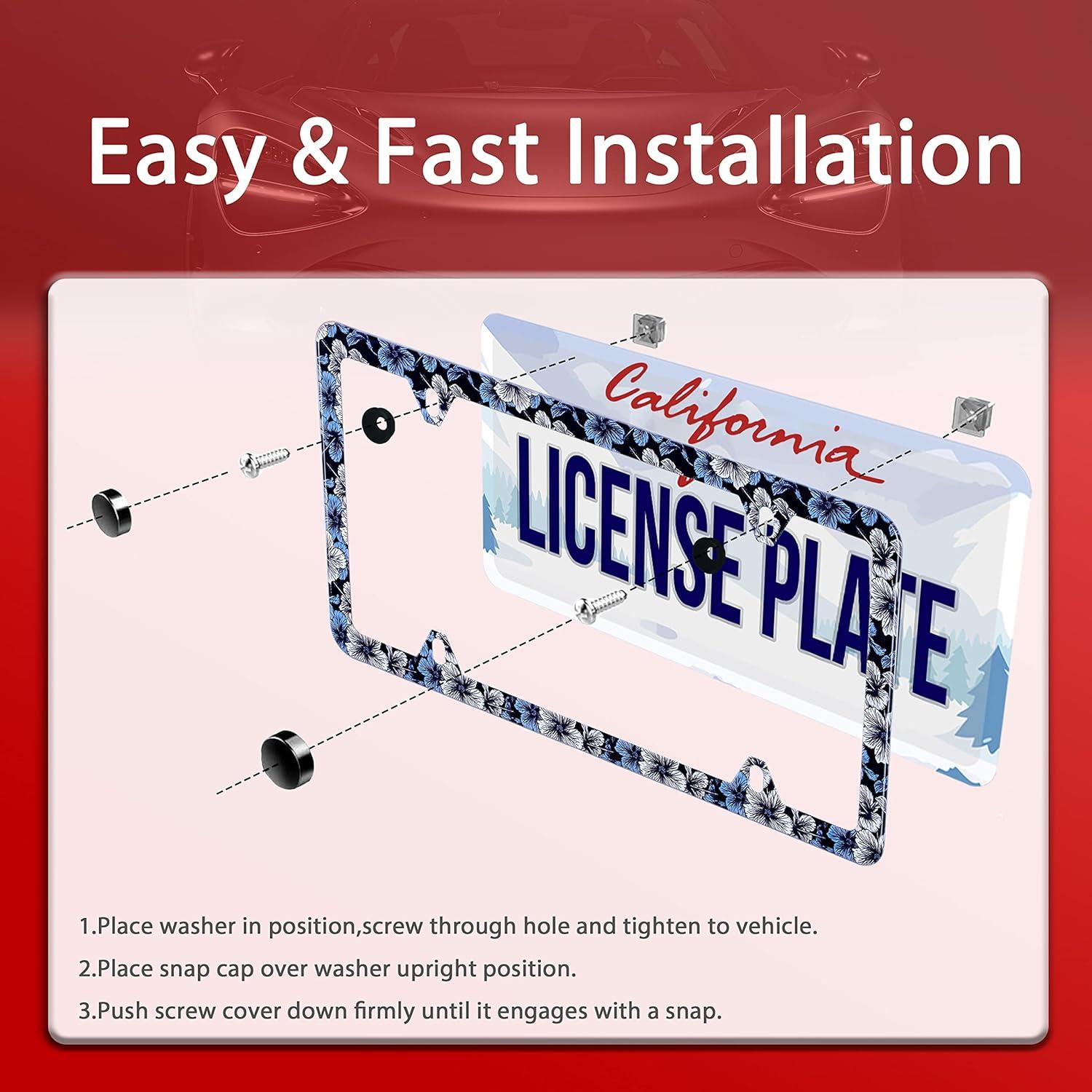 Marco de Placa de Licencia NINANMY 2Pcs Acero Inoxidable Floral