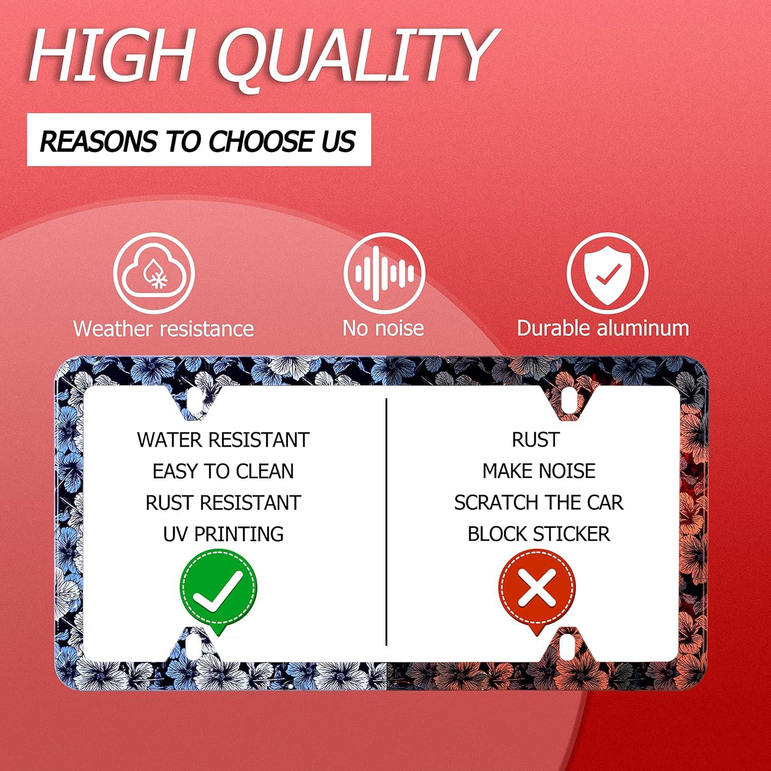 Marco de Placa de Licencia NINANMY 2Pcs Acero Inoxidable Floral