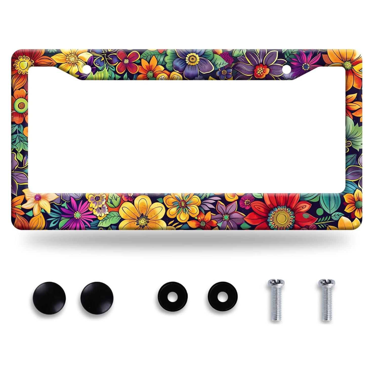 Marco de Placa de Licencia GORSNKYE Floral Colorido 31.2x16 cm