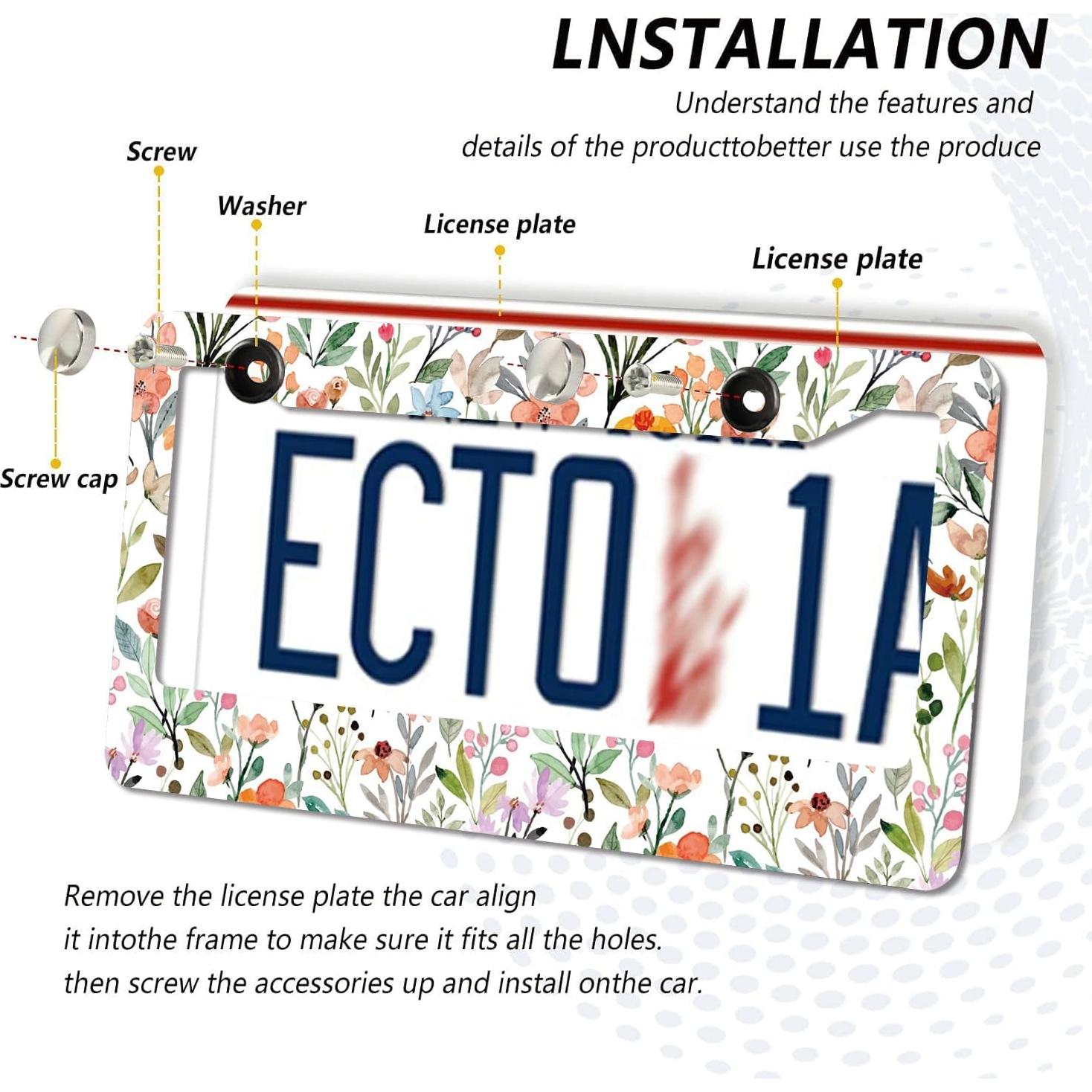 Marco de Placa de Licencia Floral WUBJYGGK 2 Piezas Aluminio