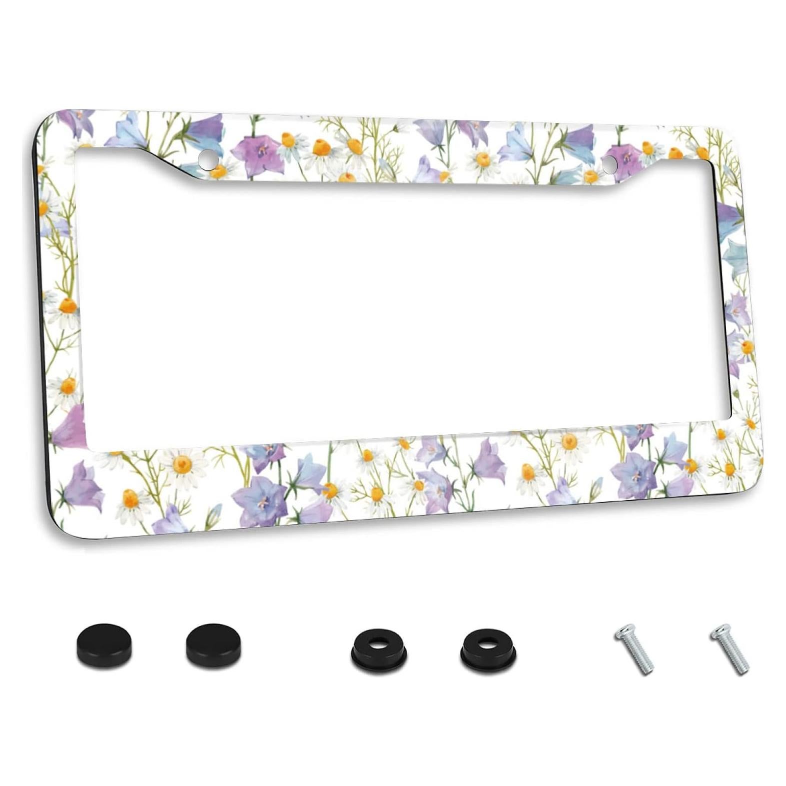 Marco de Placa de Licencia NINANMY Acero Inoxidable Floral 31.2x15.2cm