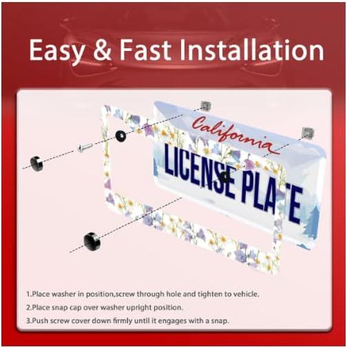 Marco de Placa de Licencia NINANMY Acero Inoxidable Floral 31.2x15.2cm