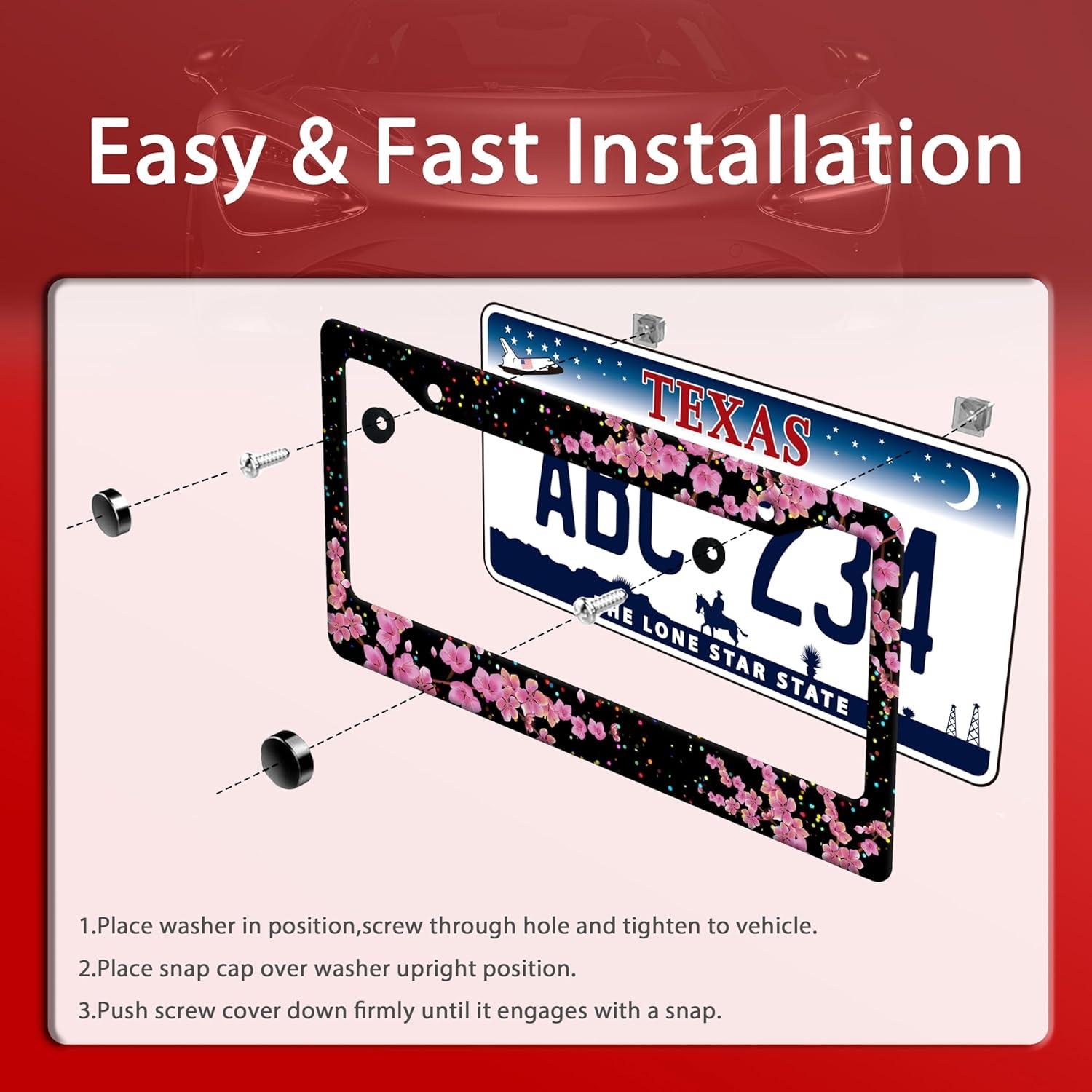 Marco de Placa de Licencia BRAGHRTED Acero Inoxidable Flor de Cerezo