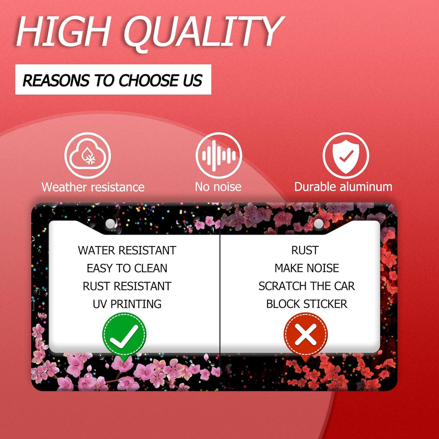 Marco de Placa de Licencia BRAGHRTED Acero Inoxidable Flor de Cerezo