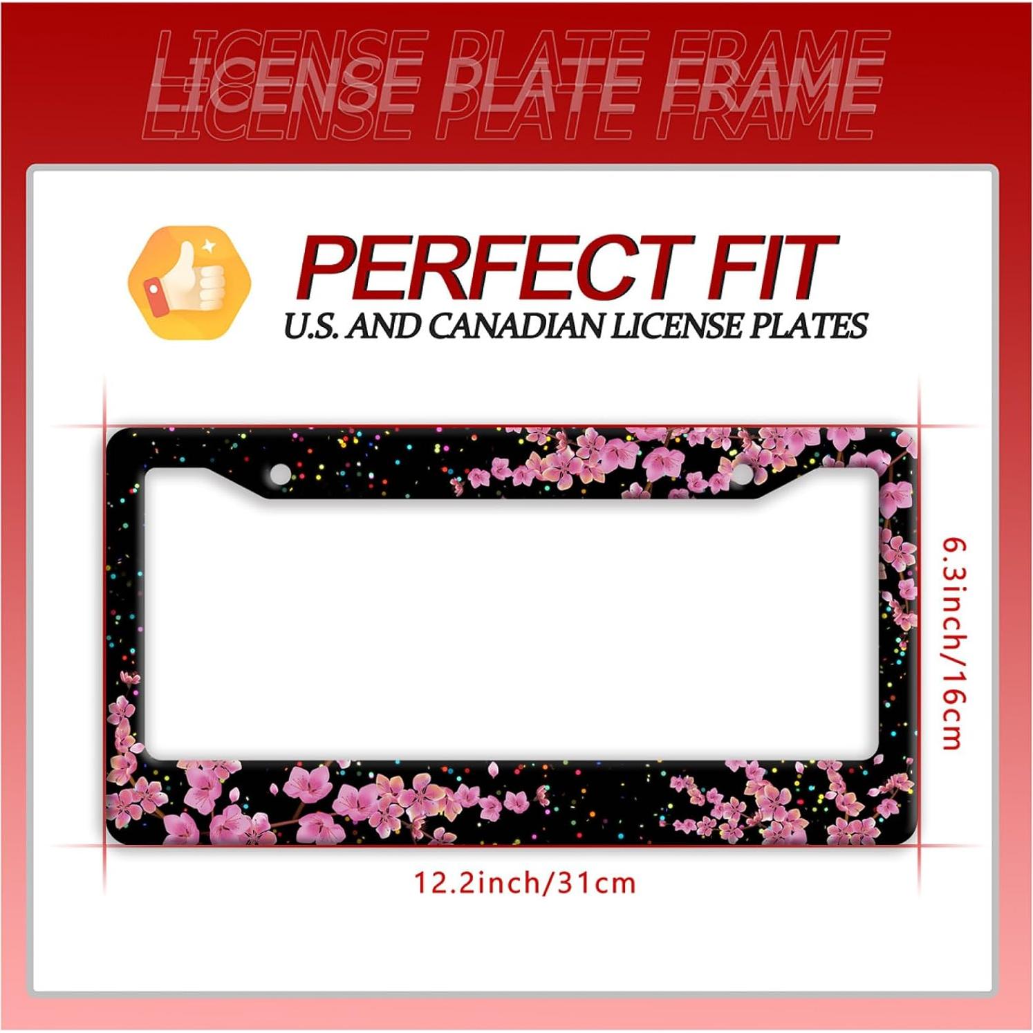 Marco de Placa de Licencia BRAGHRTED Acero Inoxidable Flor de Cerezo